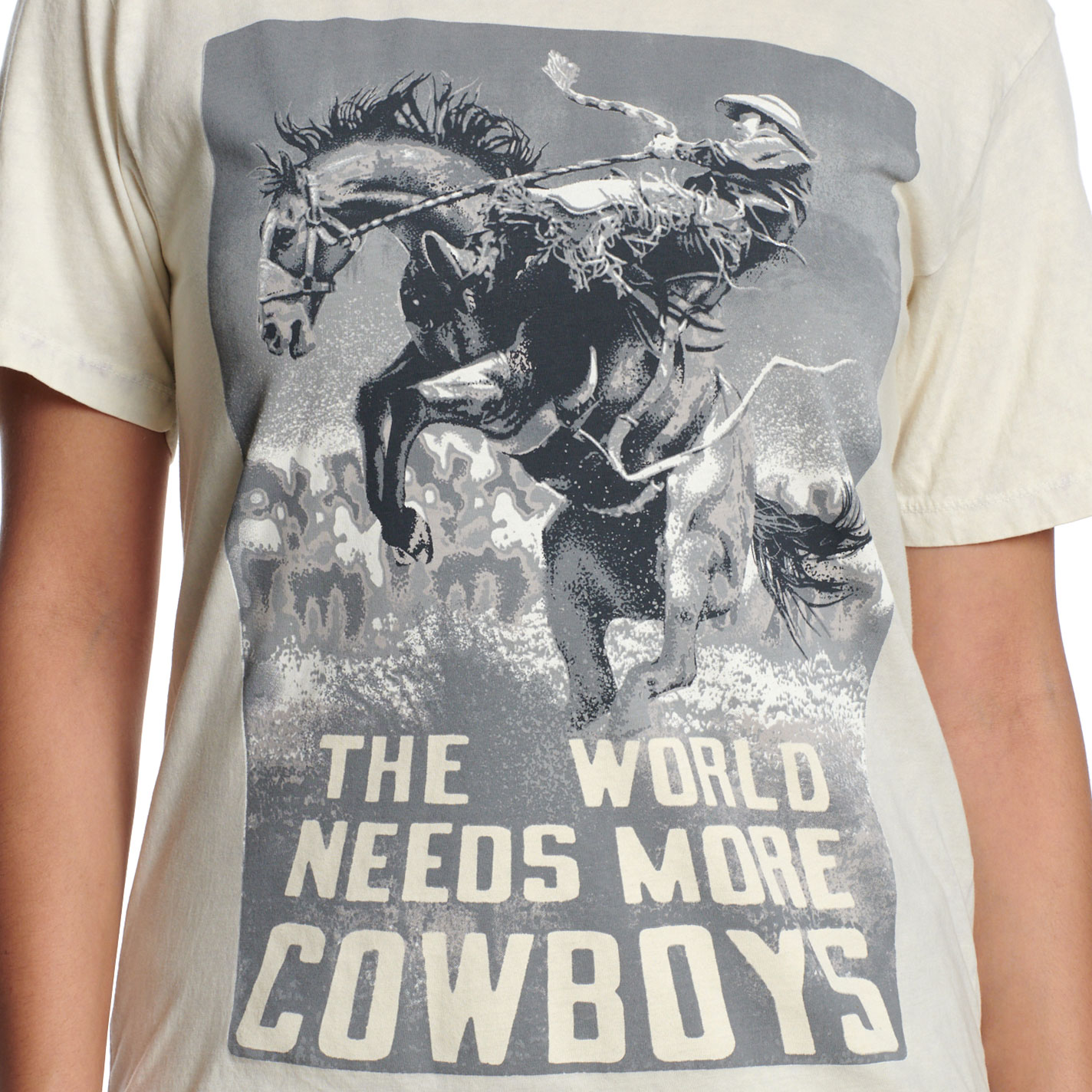 Lotus Fashion Women's Off White World Needs More Cowboys Graphic T-Shirt - Image 1