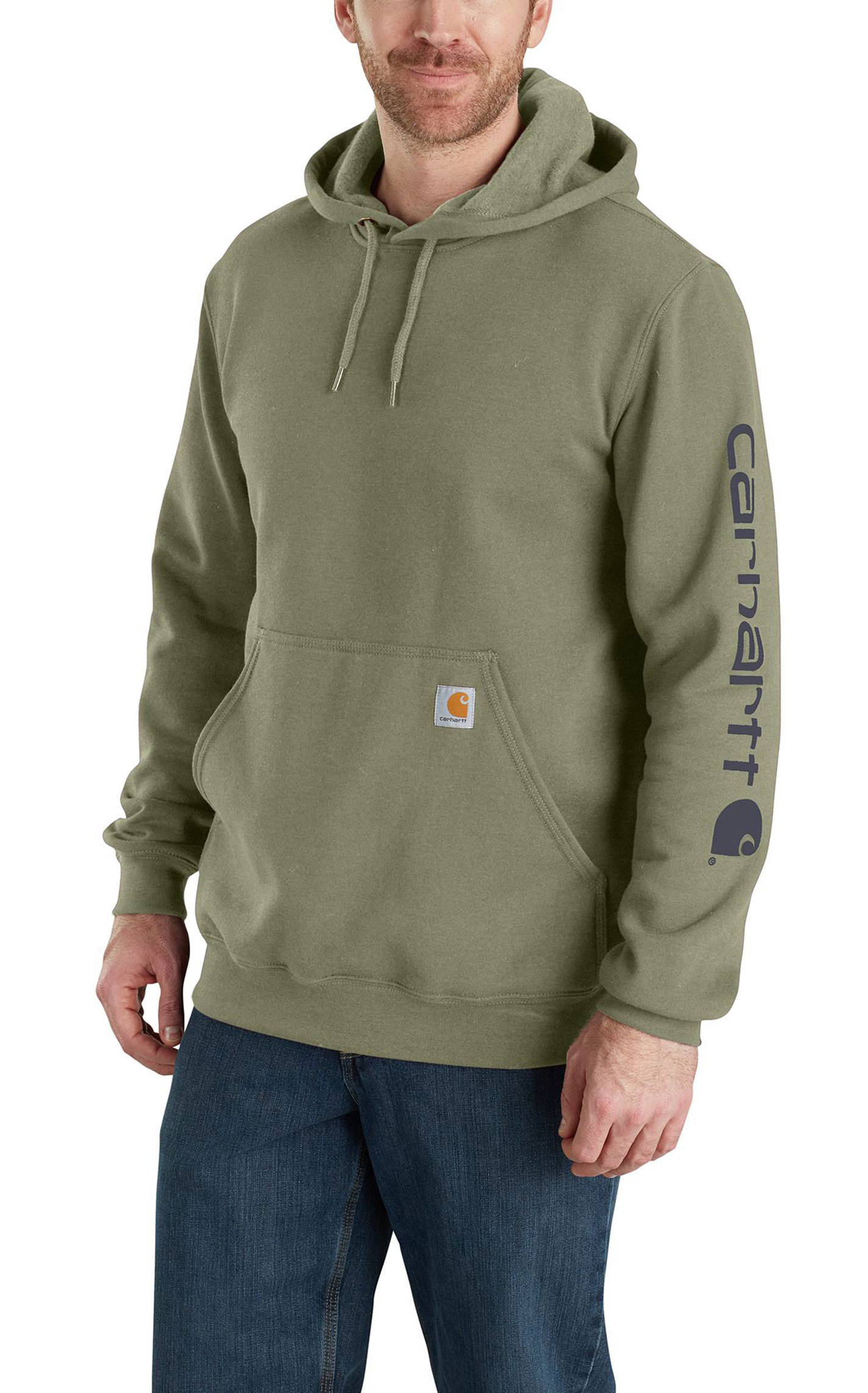 Carhartt Men's Olive & Navy Logo Graphic Sleeve Hoodie - Image 1