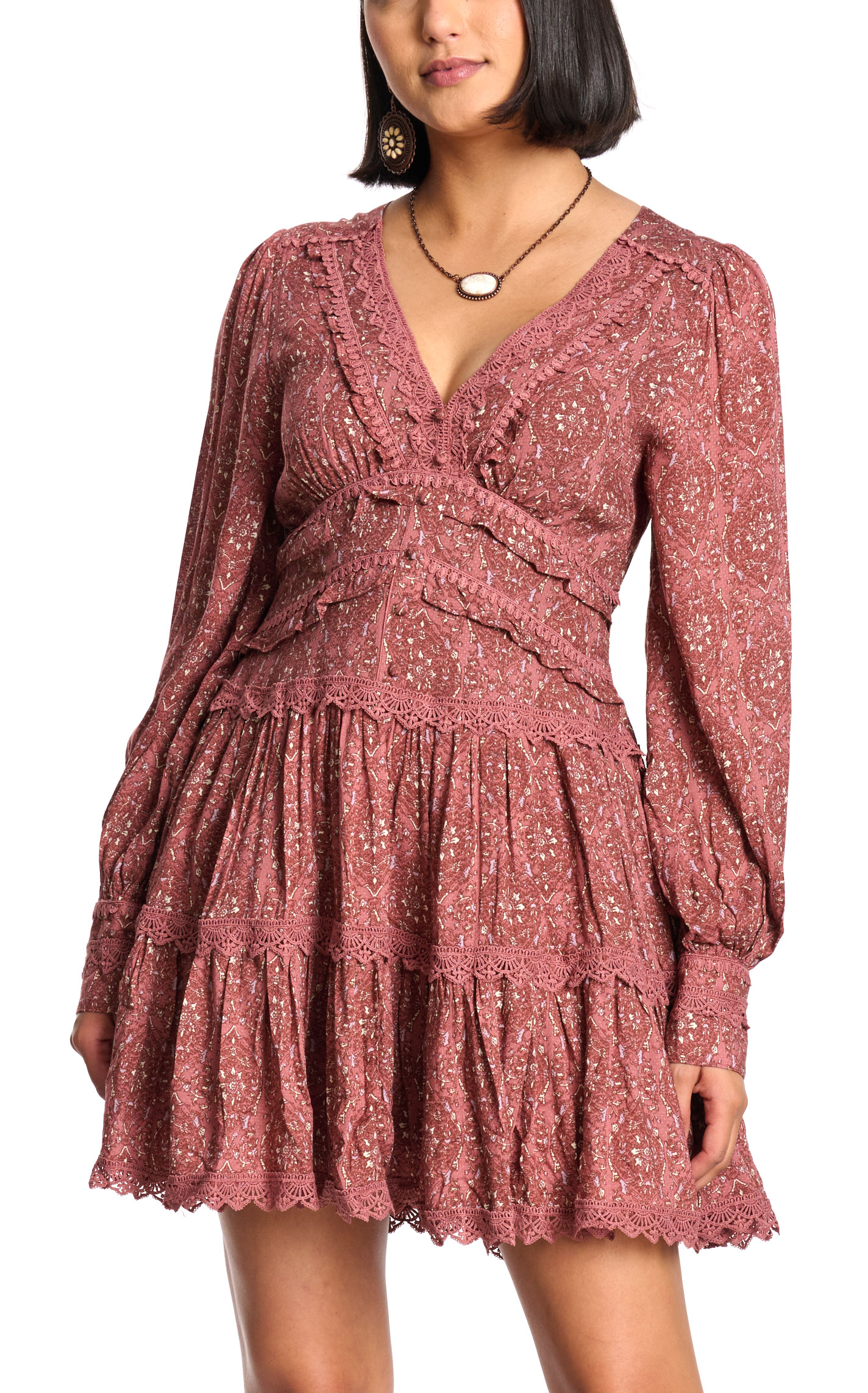 Blue B Women's Wine & Dusty Pink Floral Medallion Print Dress - Image 1