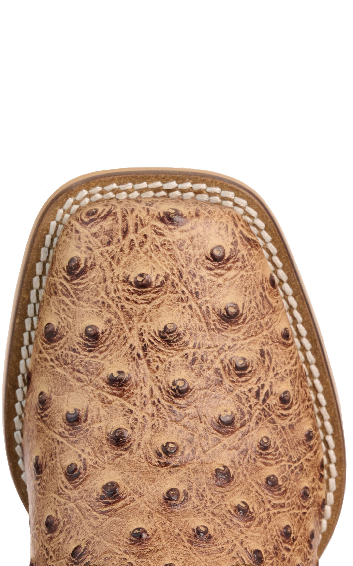 Cavender's Youth Camel Ostrich Print and Brown Wide Square Toe Cowboy Boots - Image 1