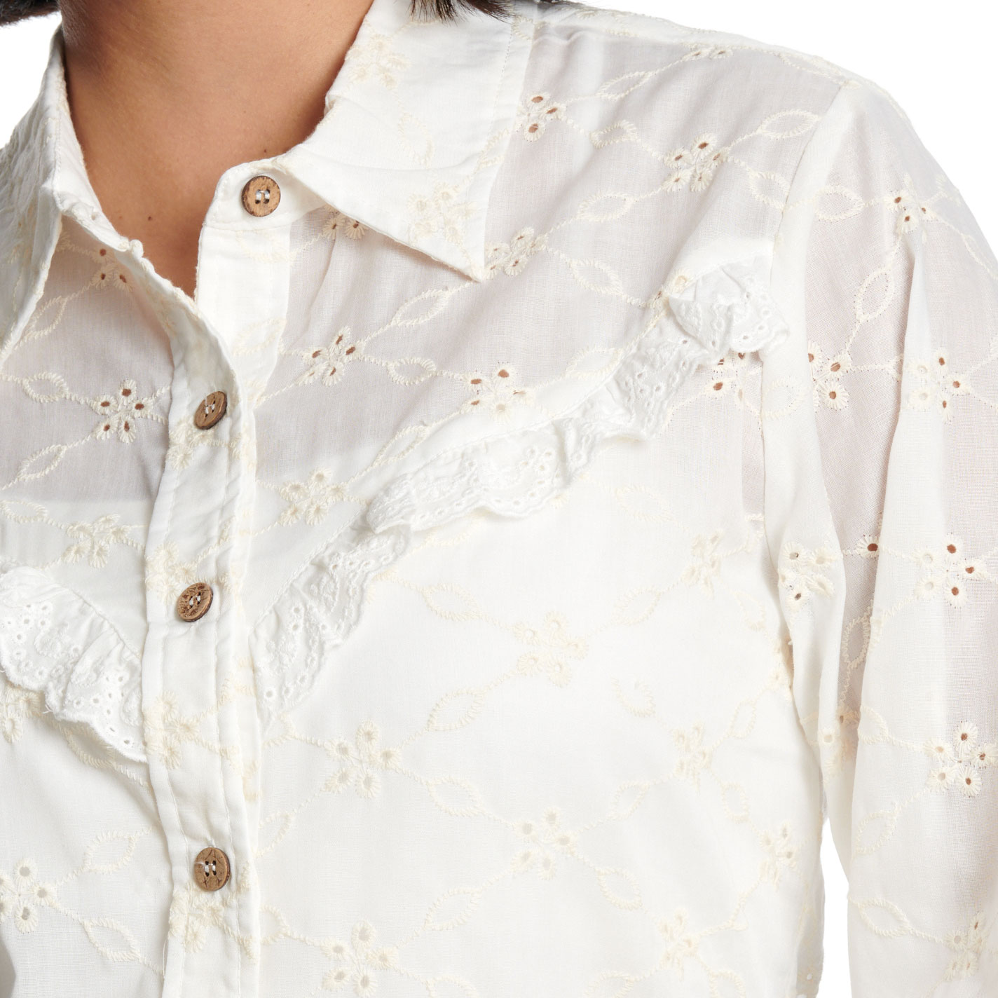 Turquoise Haven Women's Ivory Eyelet Button Up Top - Image 1