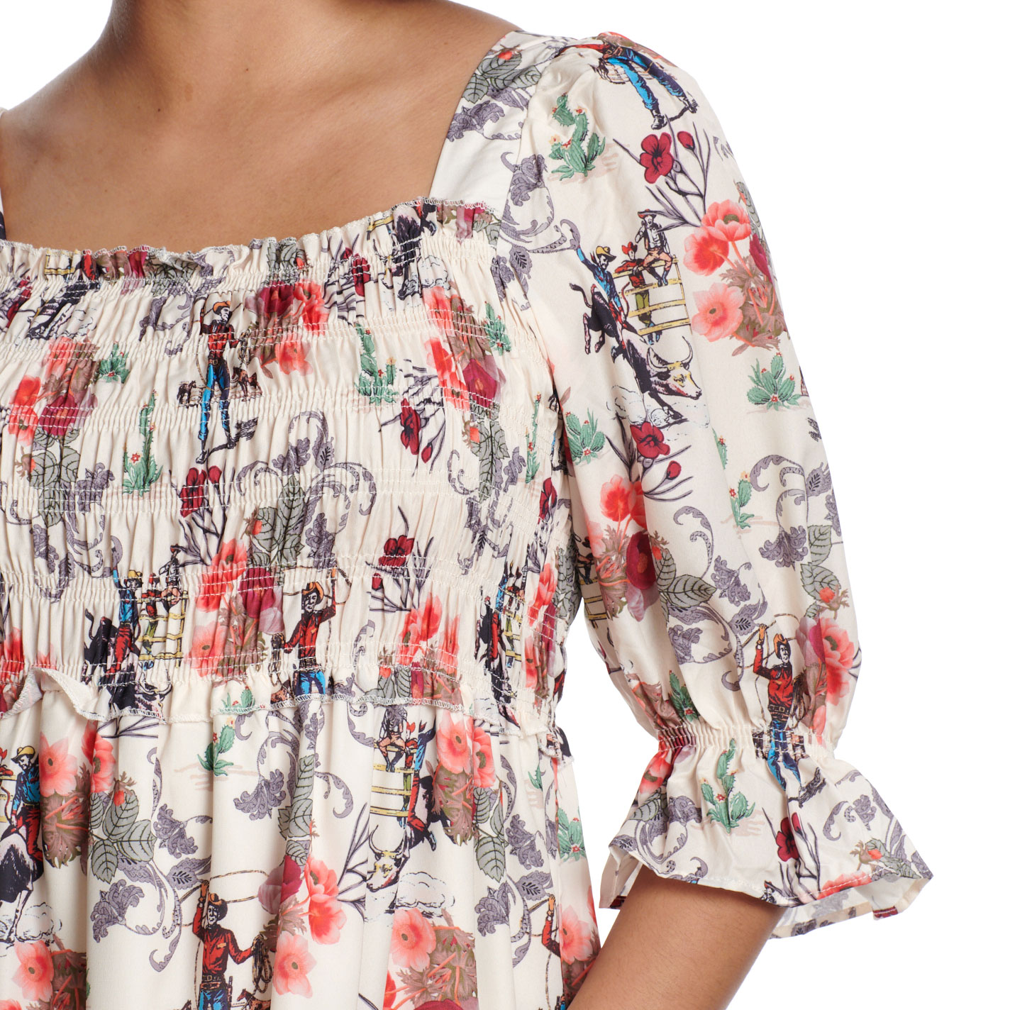 Fashion Express Women's Cream Western Print Dress - Image 1