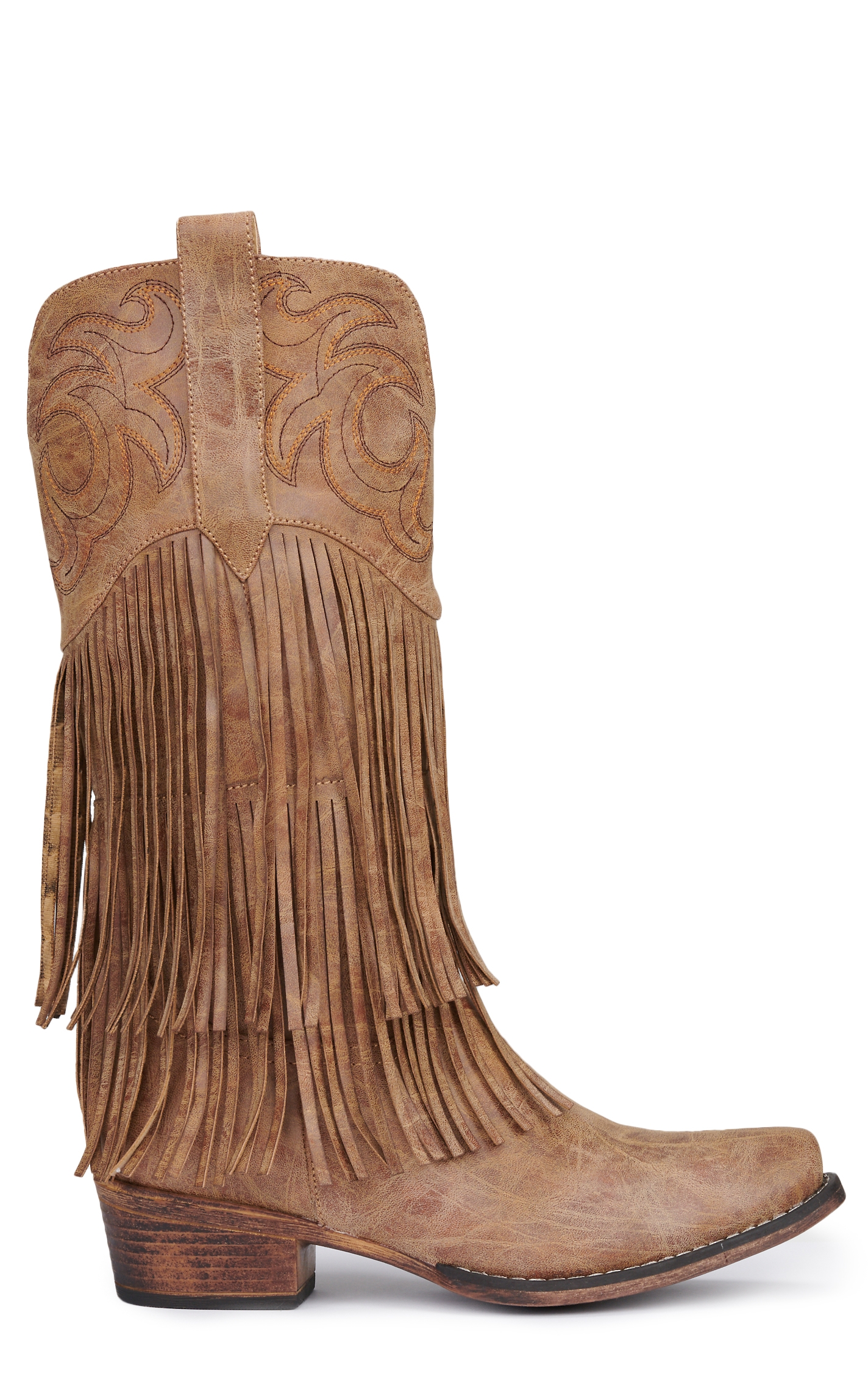 Roper Women's Tan Faux Leather with Fringe Snip Toe Boots - Image 1