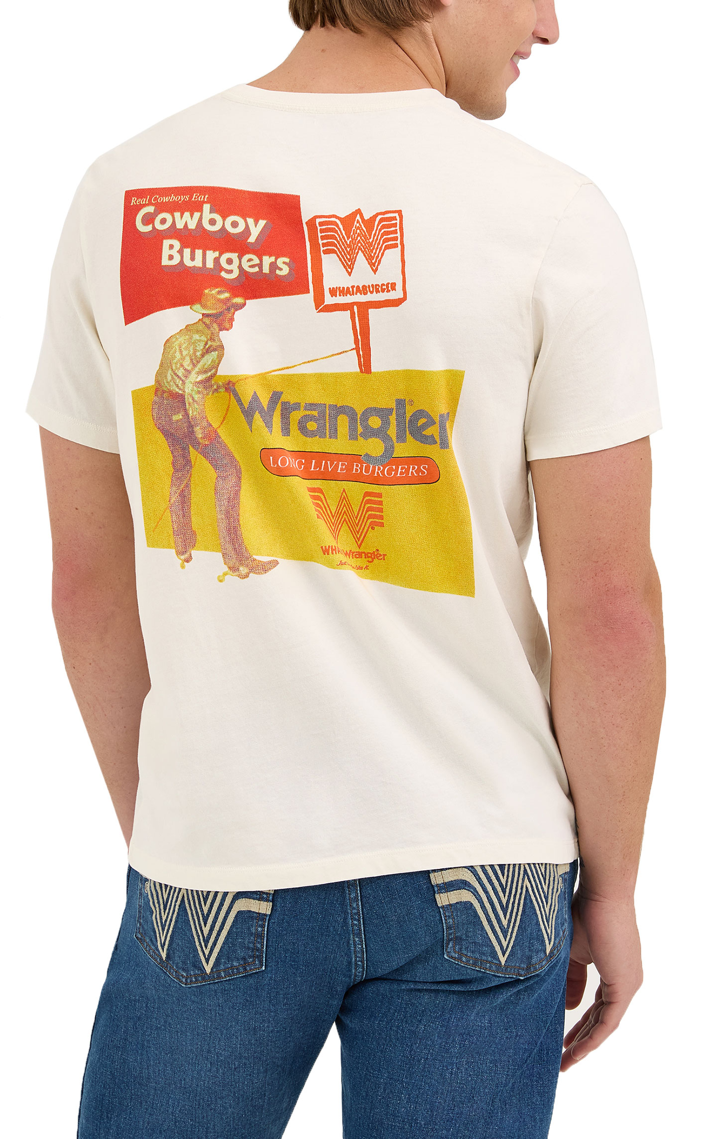 Wrangler x Whataburger White ‘Real Cowboys Eat Cowboy Burgers’ Graphic Short Sleeve T-Shirt - Image 1