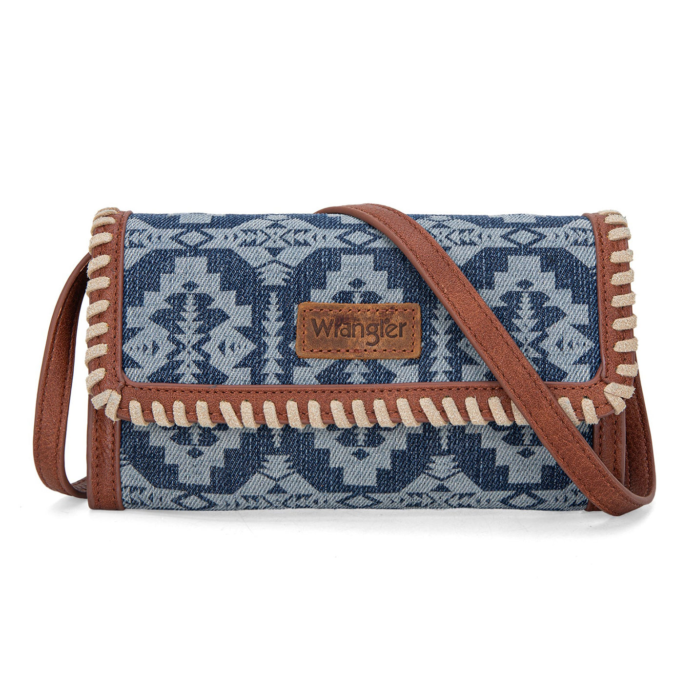 Wrangler Aztec Denim Whipstitch Crossbody Wallet - Image 1