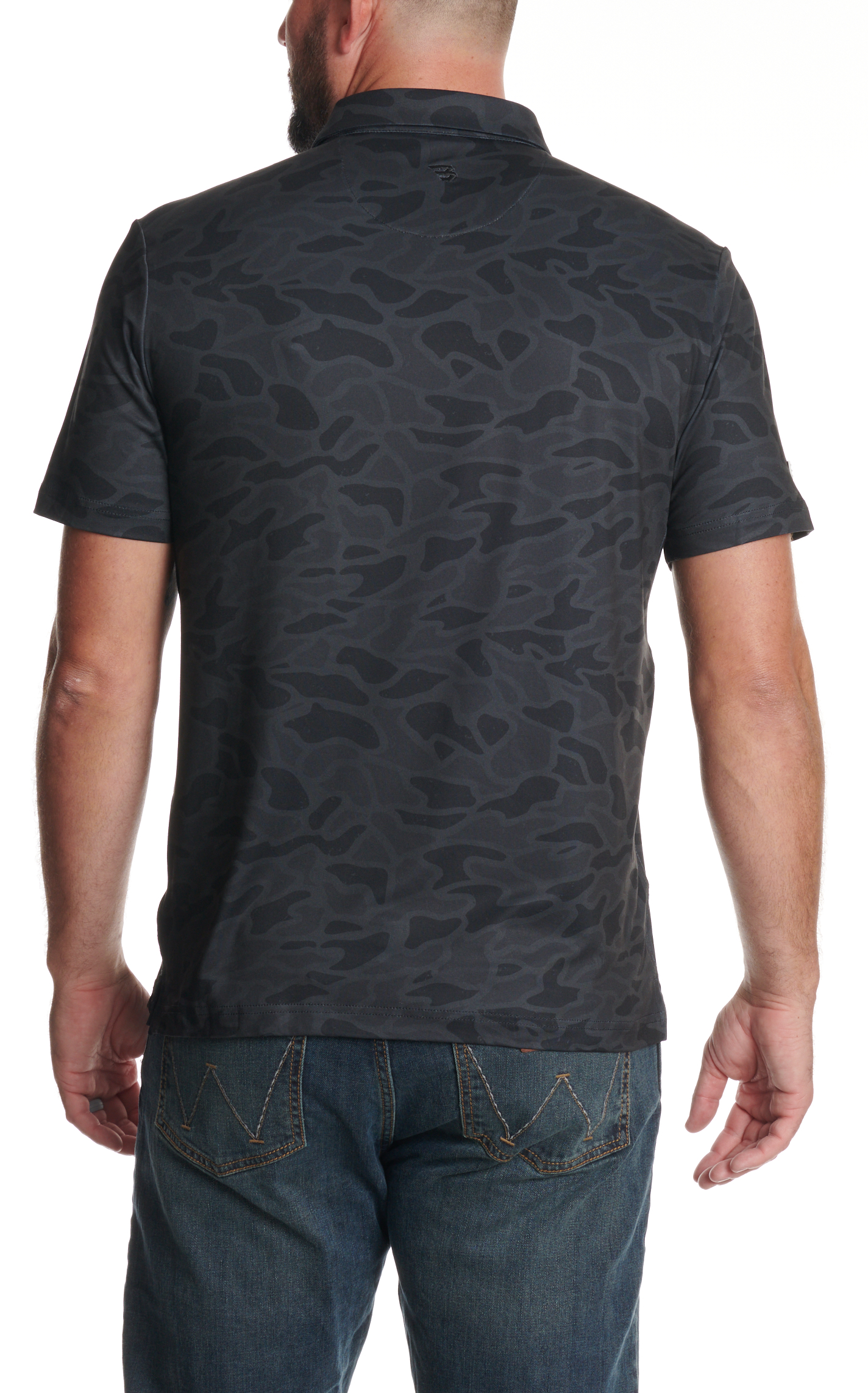 Burlebo Men's Performance Black Camo Print Polo Shirt - Image 1