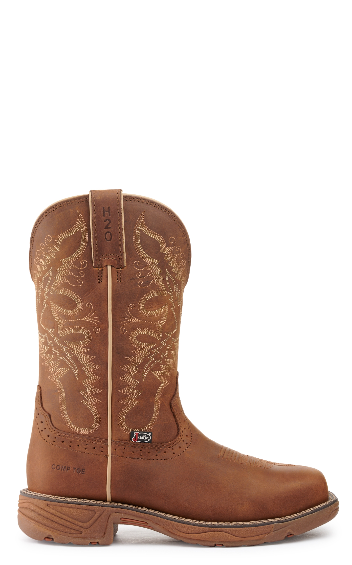 Justin Women's Stampede Rush Tan Waterproof Wide Square Composite Toe Work Boots - Image 1