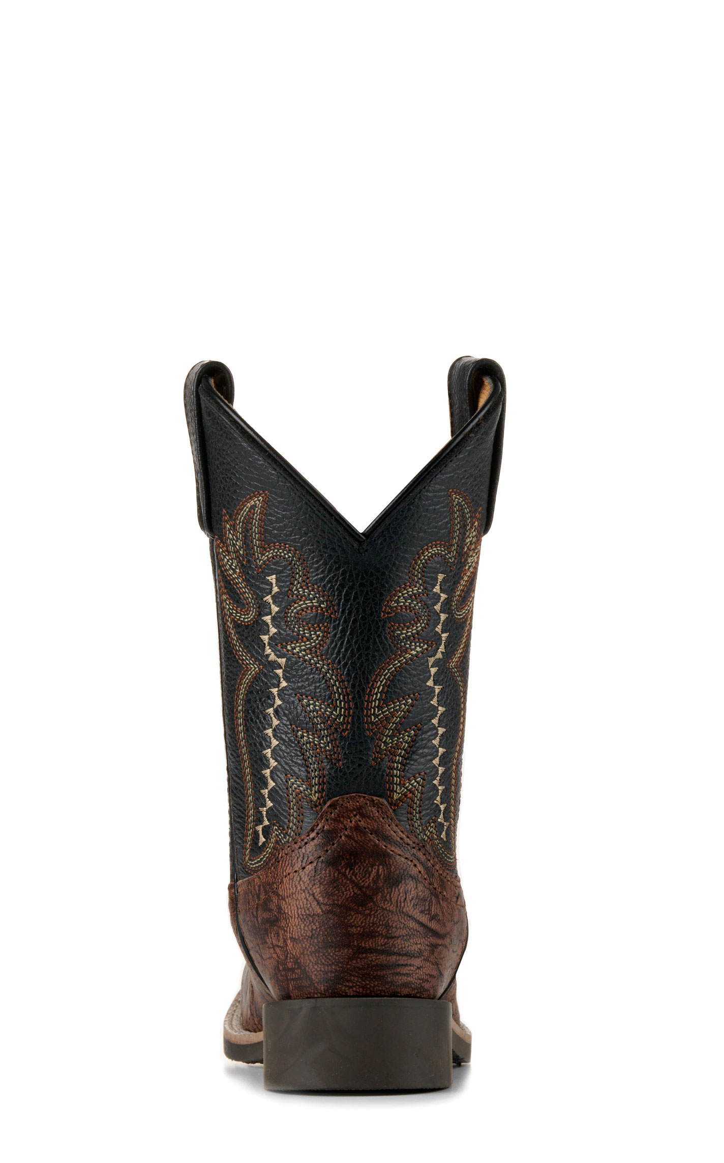 Smoky Mountain Youth Antique Brown Exotic Print and Black Wide Square Toe Cowboy Boots - Image 1