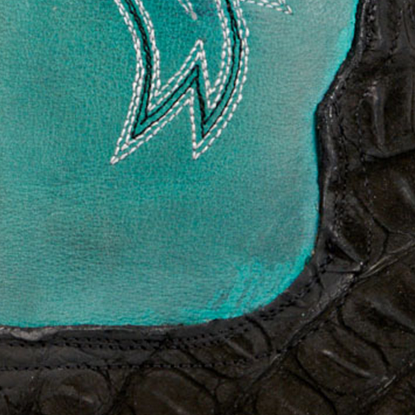 Black Jack Men's Black Sueded Caiman Tail and Seafoam Green Wide Square Toe Exotic Cowboy Boots - Image 1
