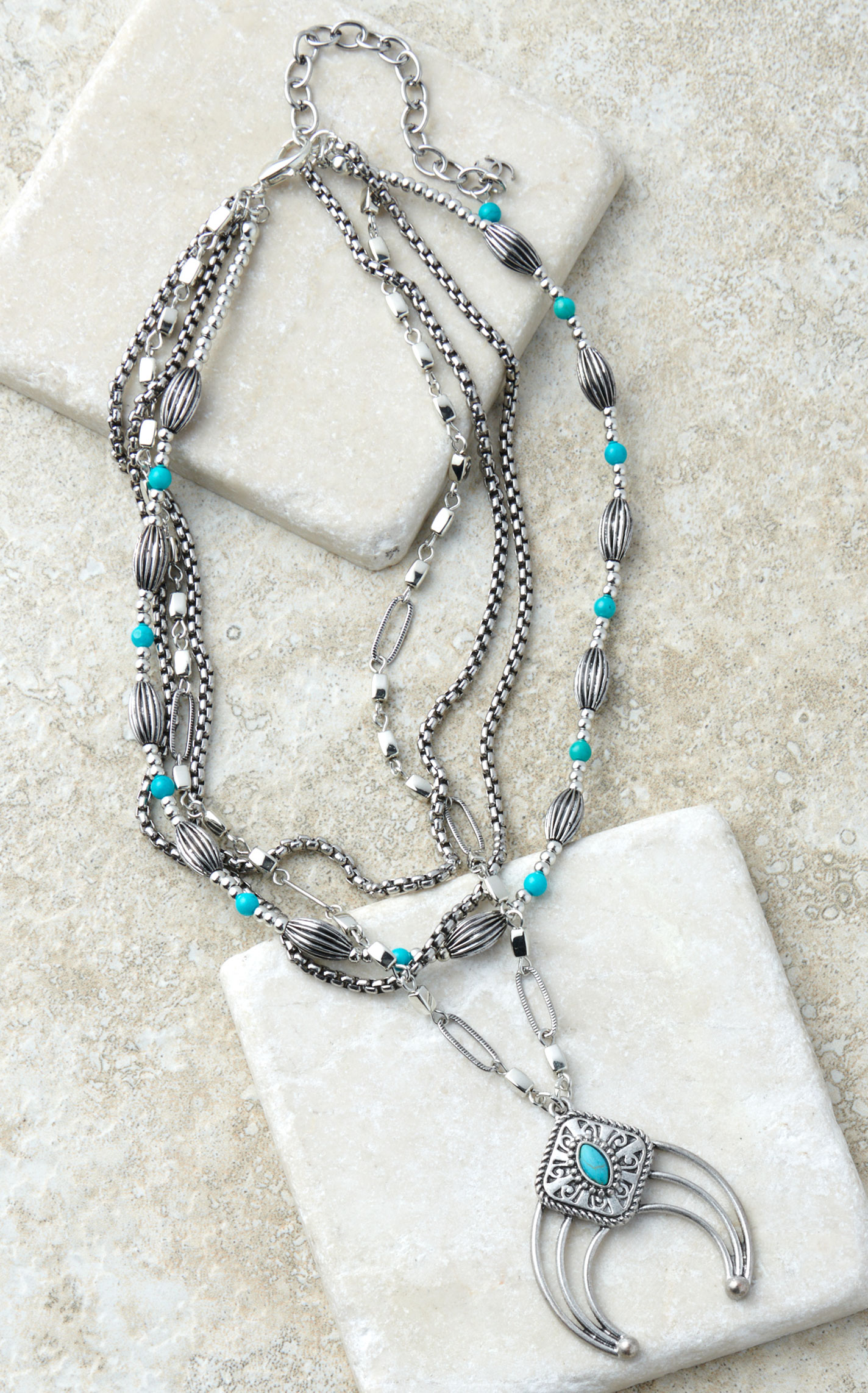Cowgirl Confetti 4 Strand Silver & Turquoise Accent Squash Blossom You Got Me Necklace - Image 2