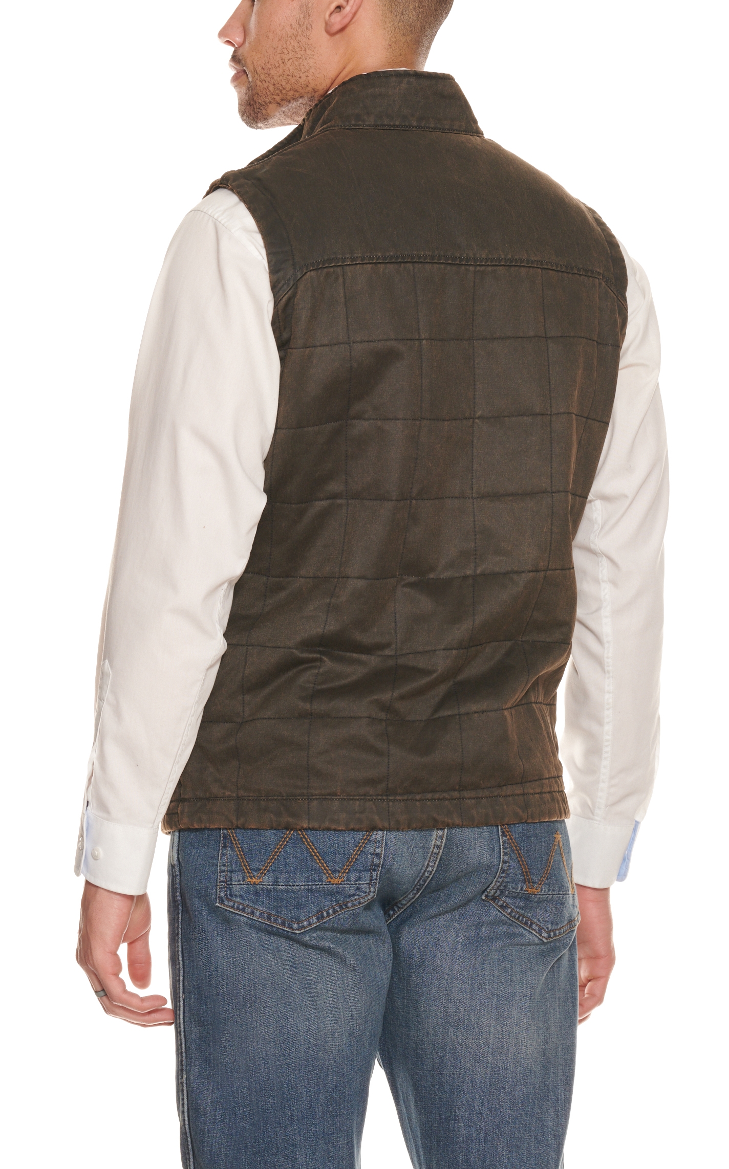 Rafter C Men's Dark Brown Quilted Faux Oil Skin Vest - Image 1