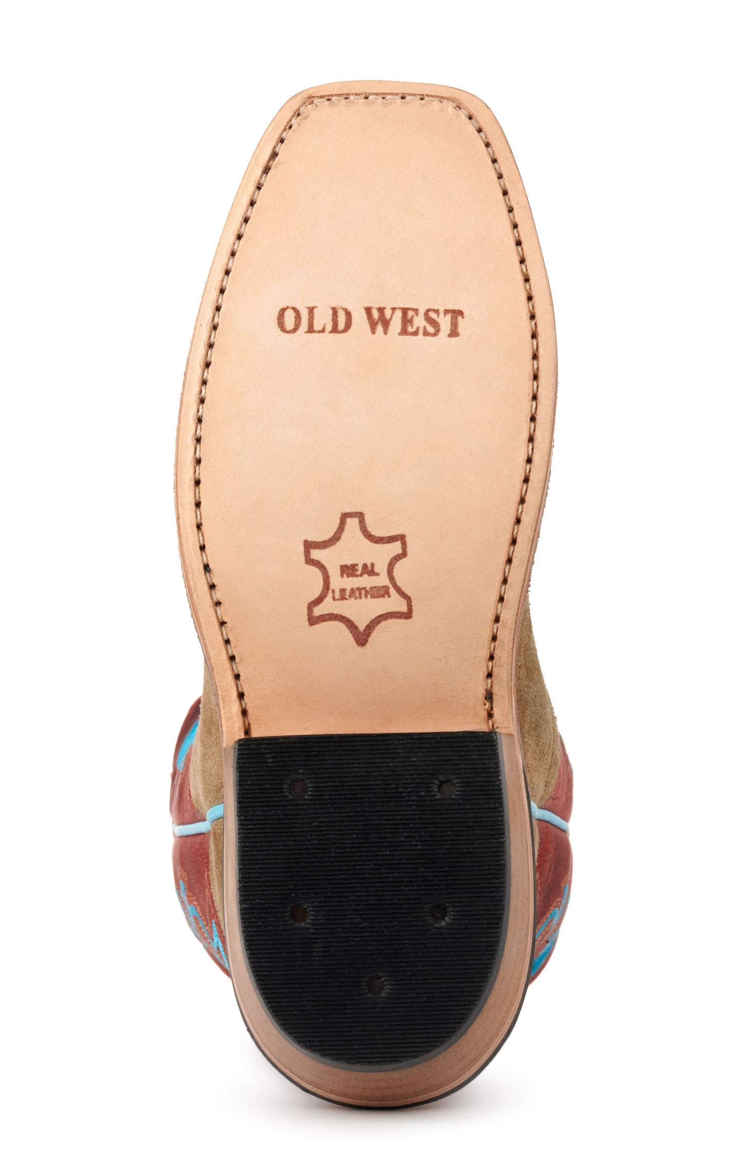 Old West Kids Camel Suede and Red Punchy Square Toe Cowboy Boots - Image 1