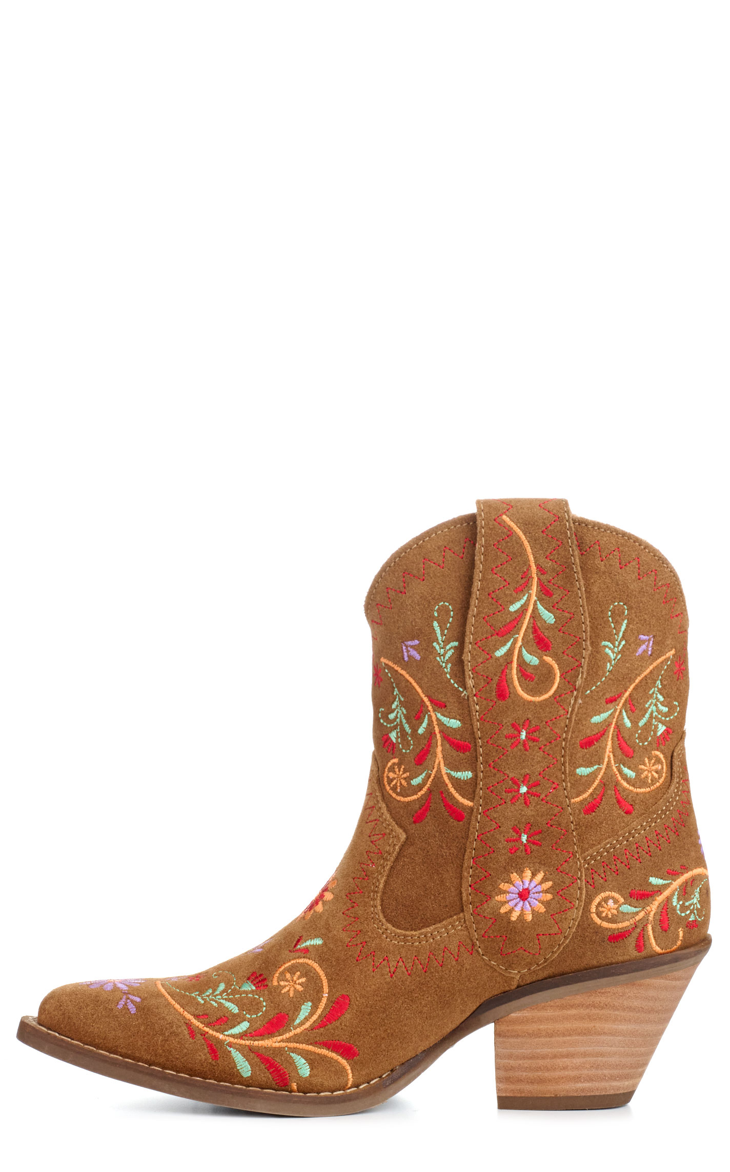 Dingo Women's Sugar Bug Camel Suede with Floral Embroidery Round Toe Booties - Image 1