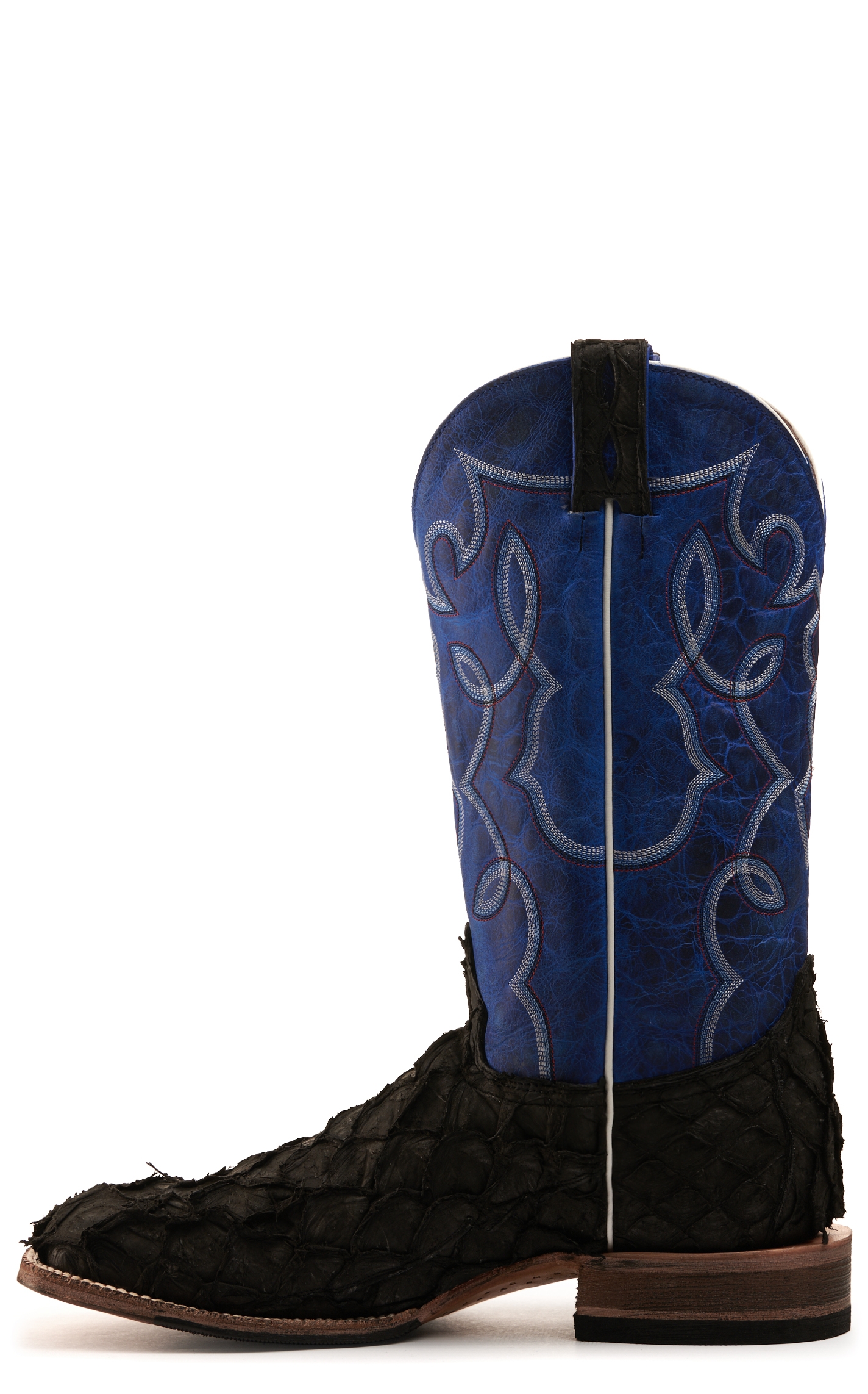 Cavender's Men's Black Nubuck Pirarucu with Blue Cowhide Wide Square Toe Exotic Cowboy Boot - Image 1