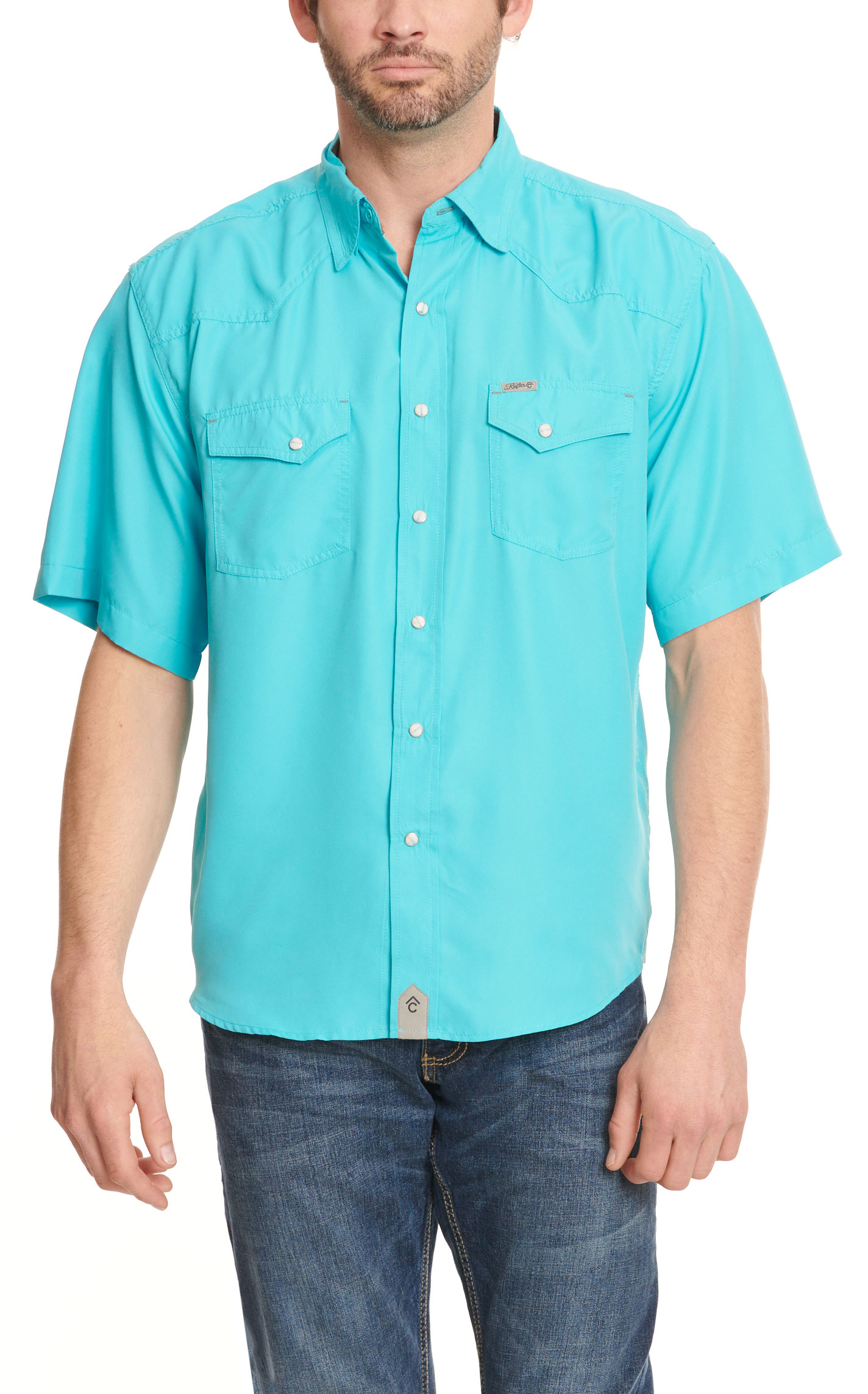 Rafter C Outdoors Men's Bright Turquoise Short Sleeve Fishing Shirt - Image 1