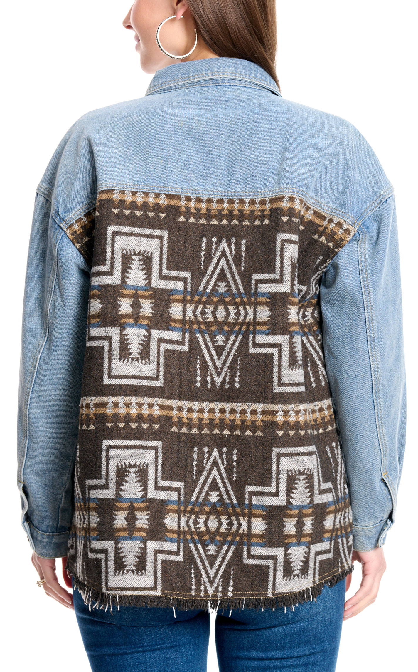 Montana Co. Women's Light Wash Denim & Aztec Blanket Jacket - Image 1