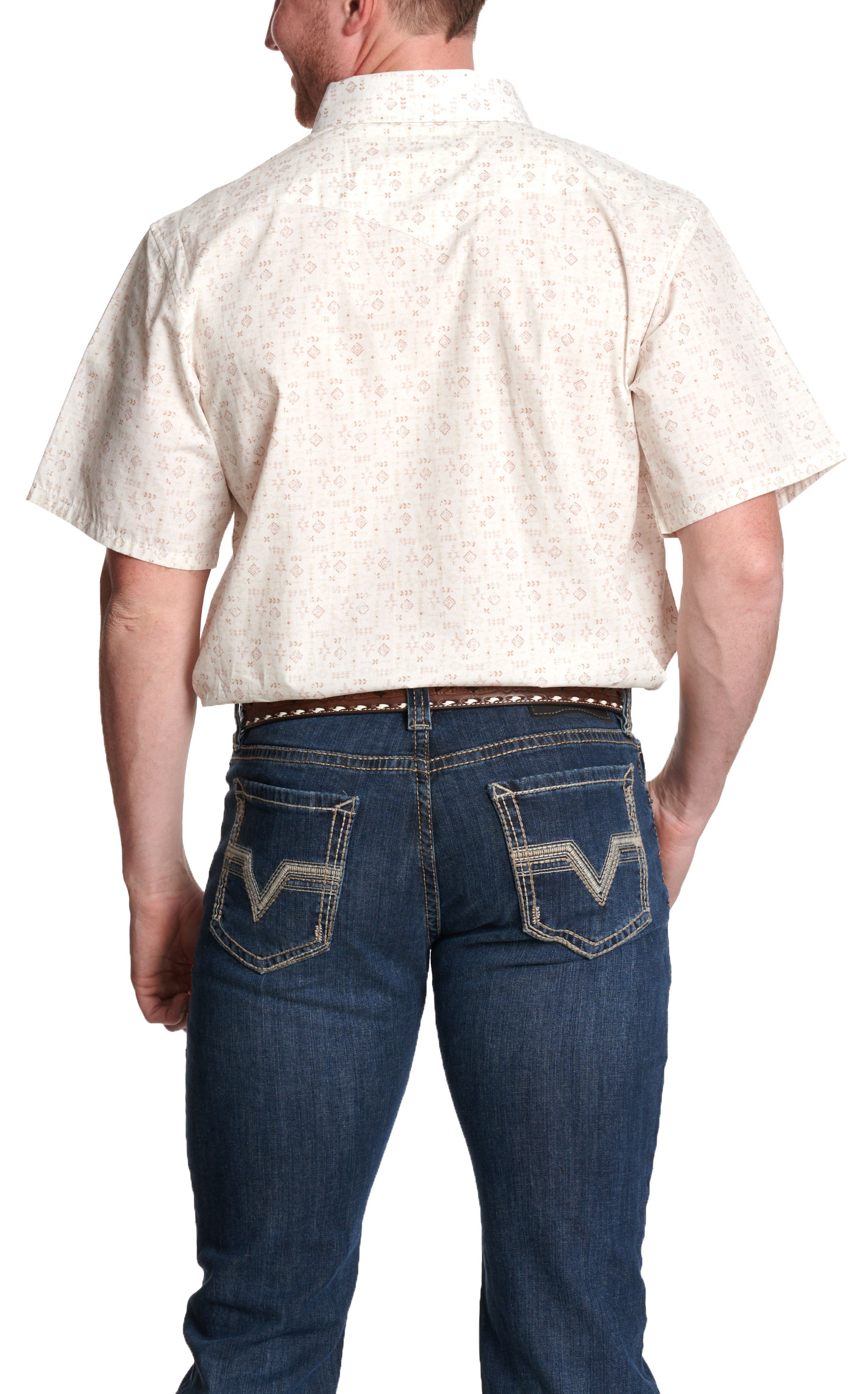 Panhandle Slim Men's White & Khaki Aztec Print Short Sleeve Western Shirt - Image 1