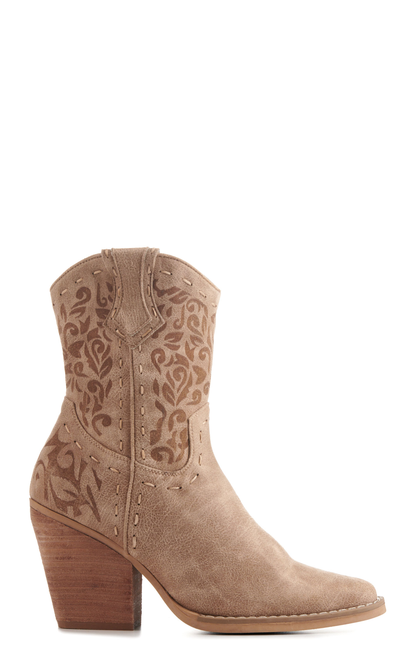 Very G Women's Encinitas Beige with Swirl Etching Faux Leather Snip Toe Booties - Image 1