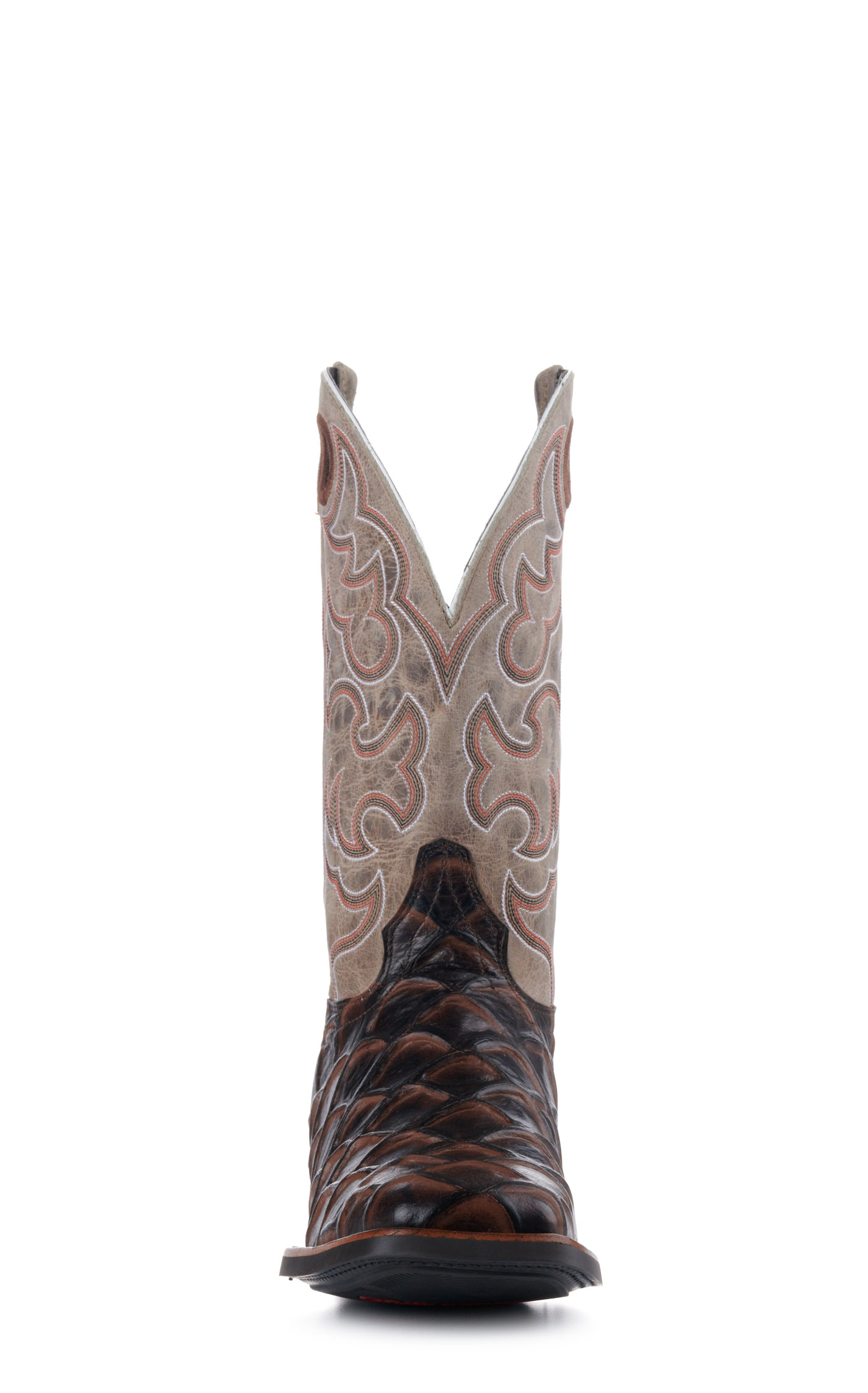 Cavender's Men's Intrepid Medium Brown Pirarucu Print and Oryx Wide Square Toe Cowboy Boots - Image 1
