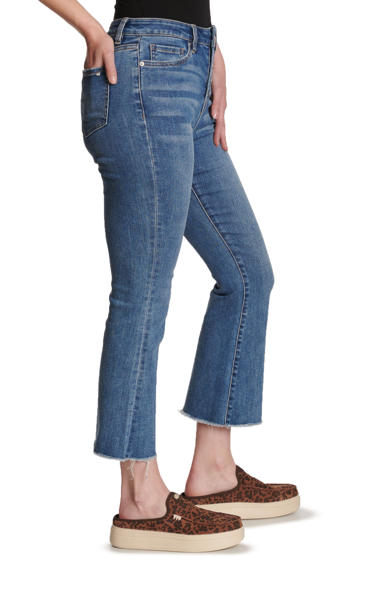 Mica Denim Women's Medium Wash High Rise Cropped Flare Jeans - Image 1