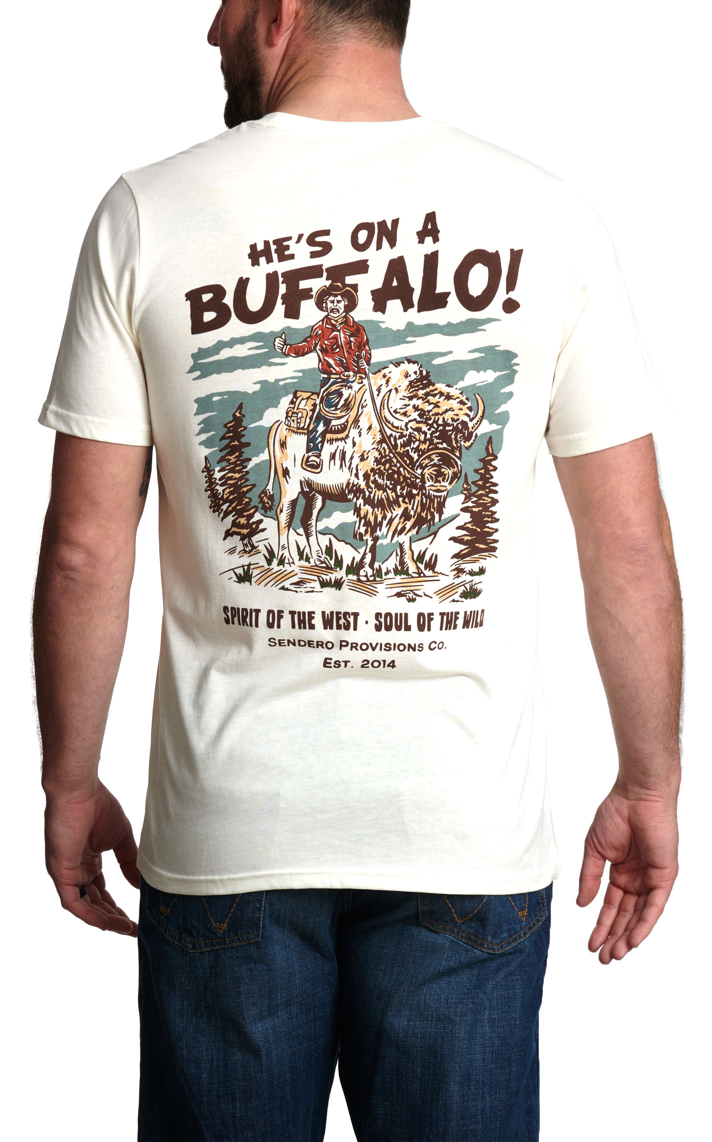 Sendero Provisions Co. Men's White Buffalo Logo Graphic T-Shirt - Image 1
