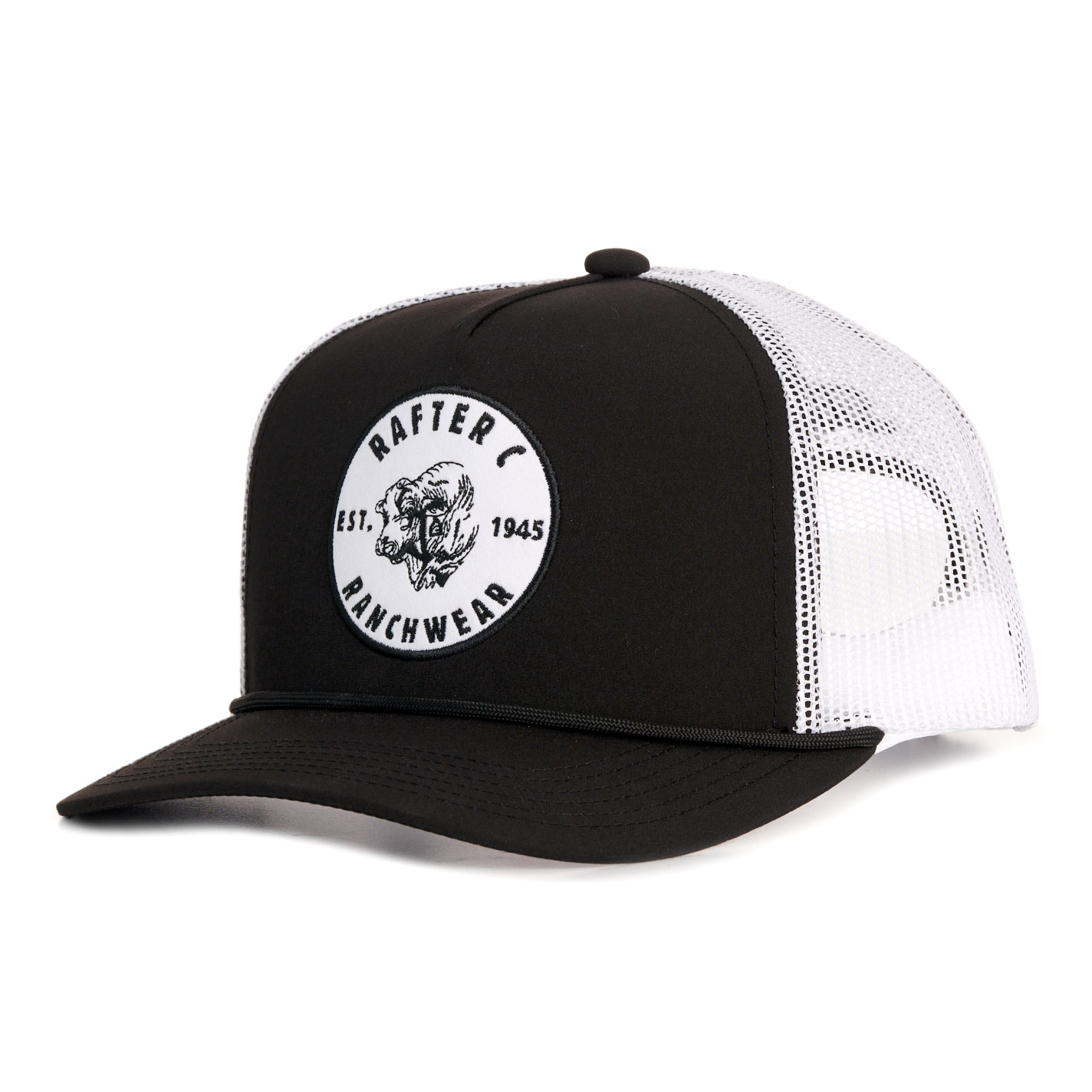 Rafter C Men's Black And White Steer Head Circle Logo Cap - Image 1