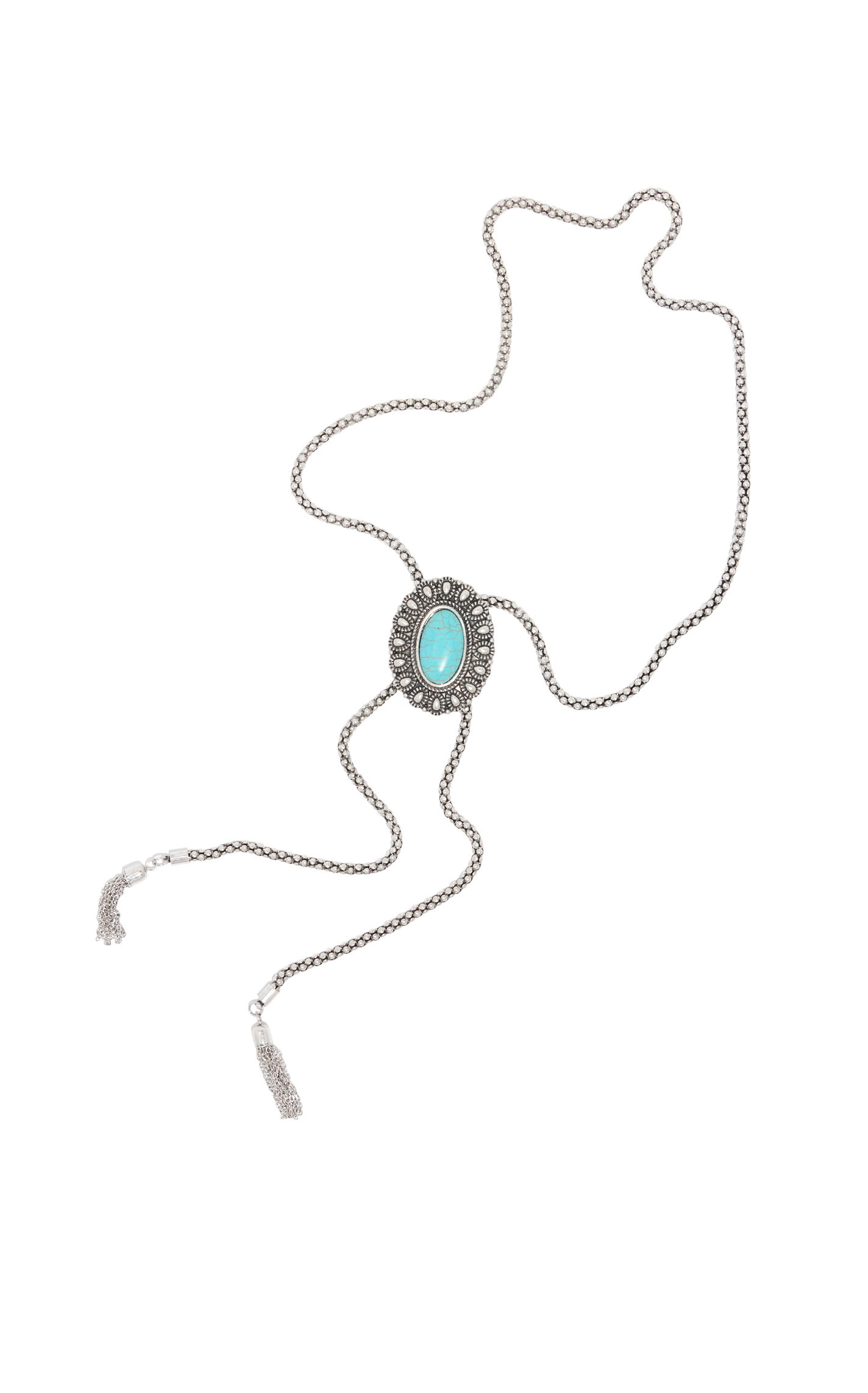 806 by Pink Panache Etched Silver & Turquoise Bolo Necklace - Image 2