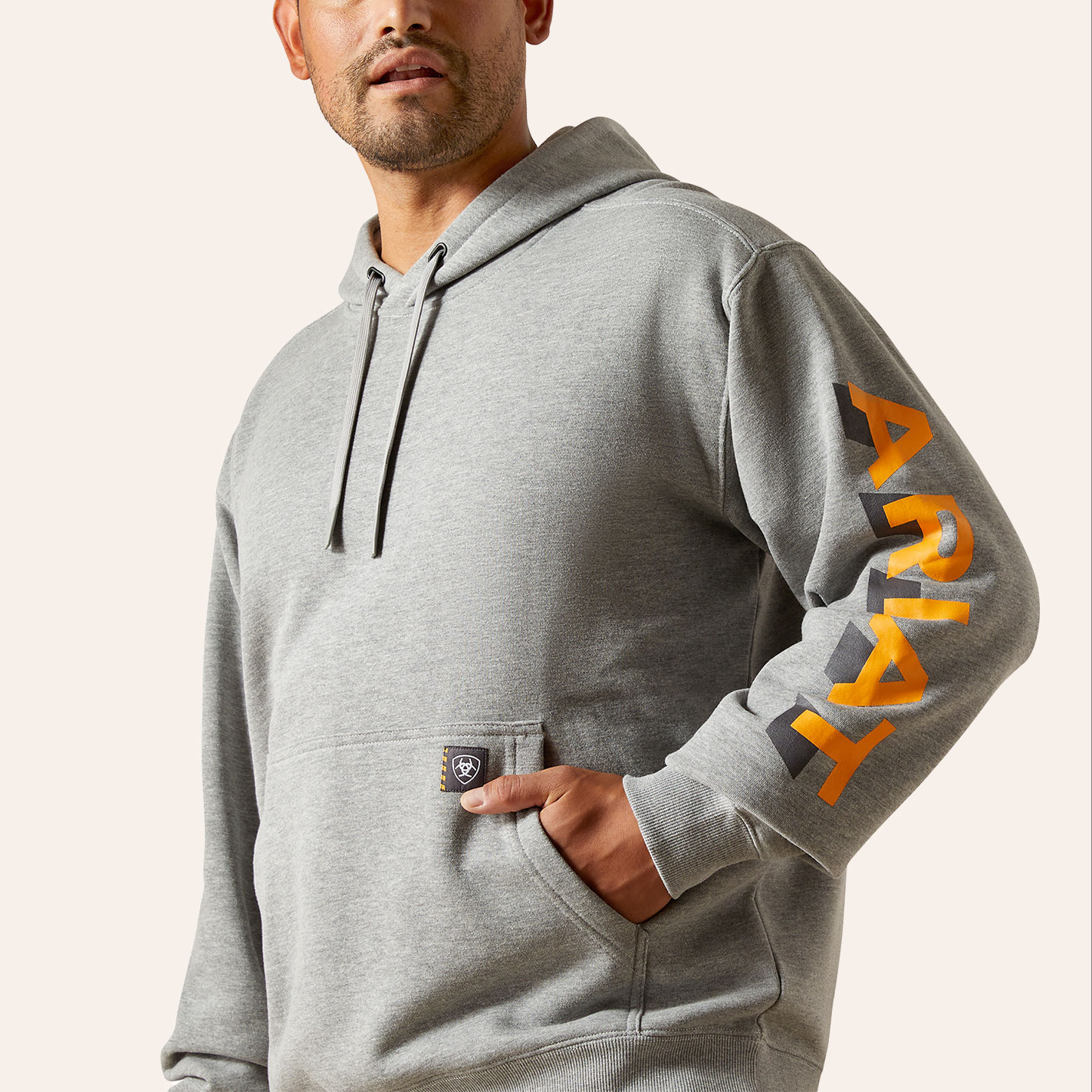 Ariat Men's Rebar Lightweight Logo Heather Gray Hoodie - Image 1