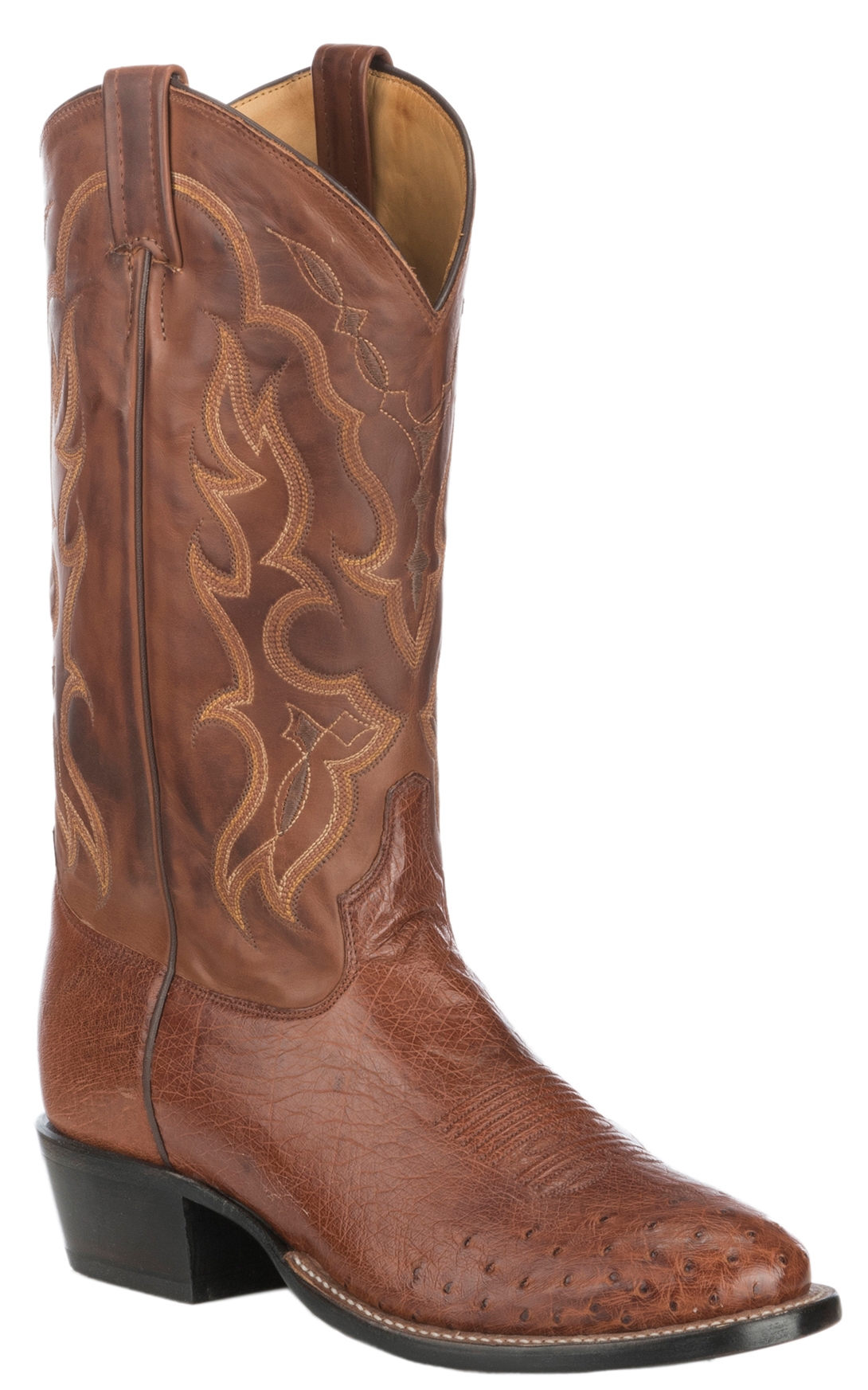 Tony Lama Men's Brown Brandy and Tan Smooth Ostrich Round Toe Exotic Cowboy Boots - Image 1