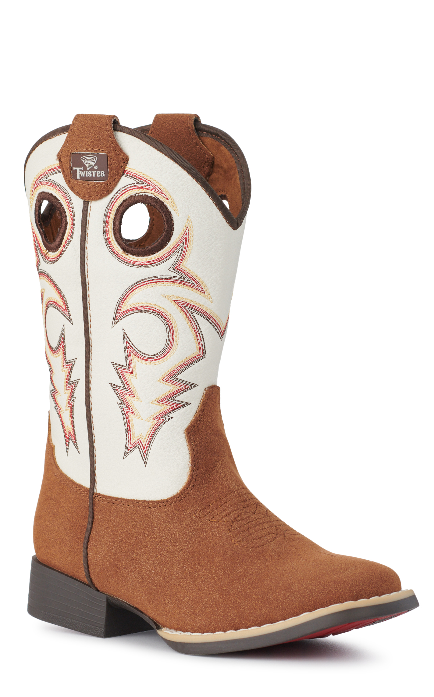 Twister Boys Trey White and Brown Roughout Wide Square Toe Cowboy Boots - Image 1