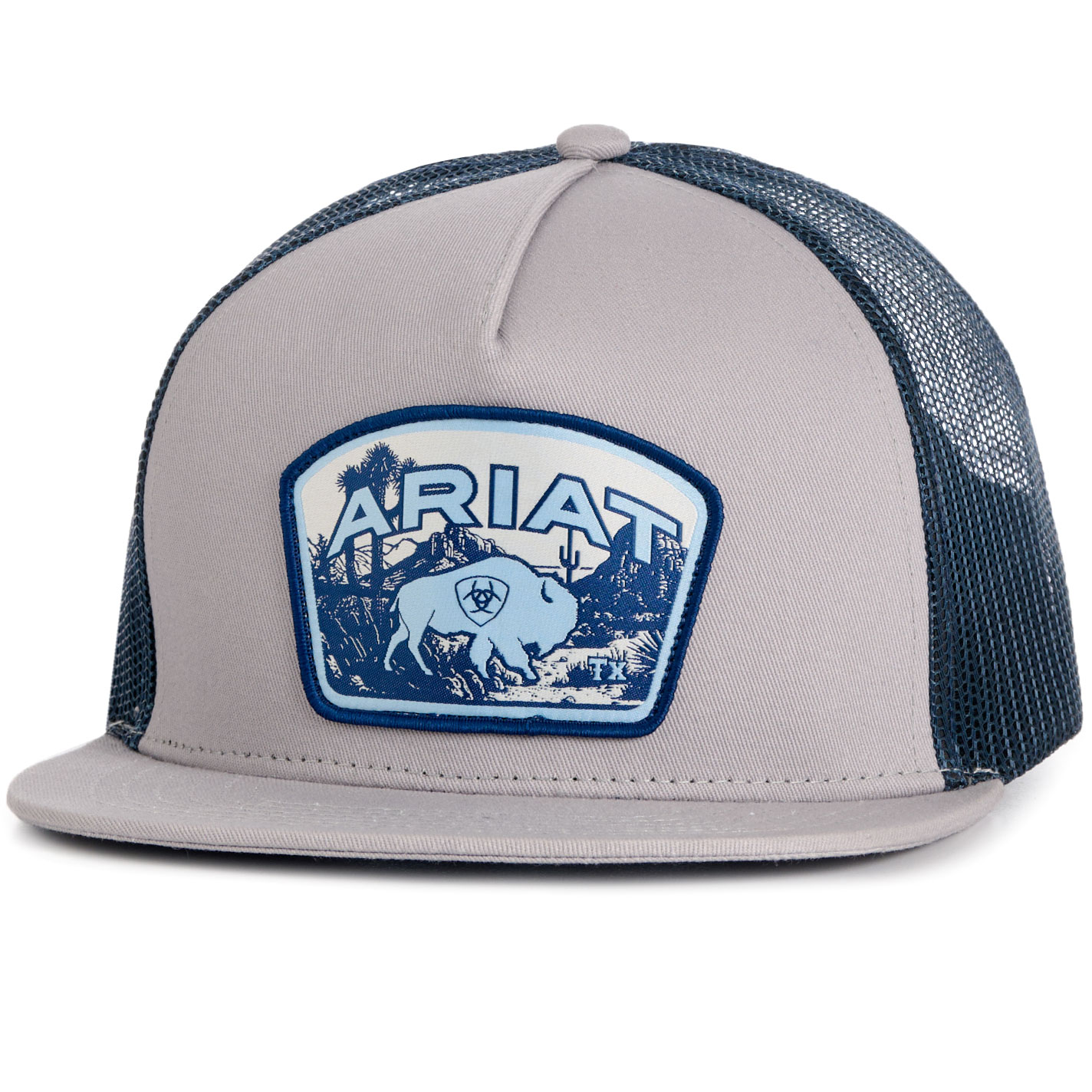 Ariat Putty Gray & Aegean Blue Buffalo Logo Patch Cap - Image 1