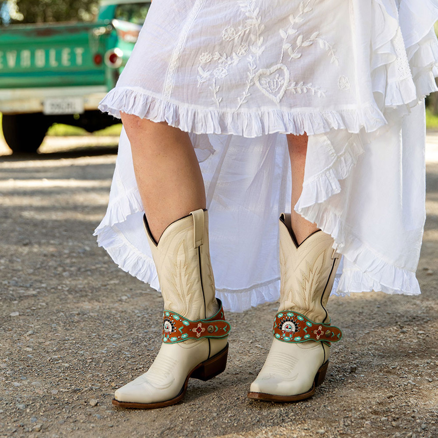 Agave Blue Brown Zuni Embroidered Boot Lassos - Image 1