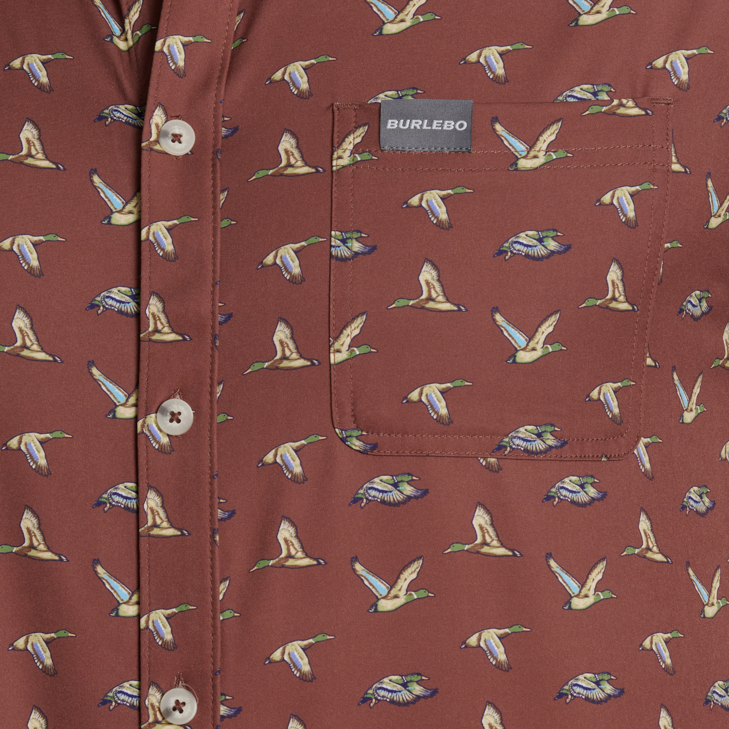 Burlebo Men's Performance Brown Flying Duck Print Shirt - Image 1