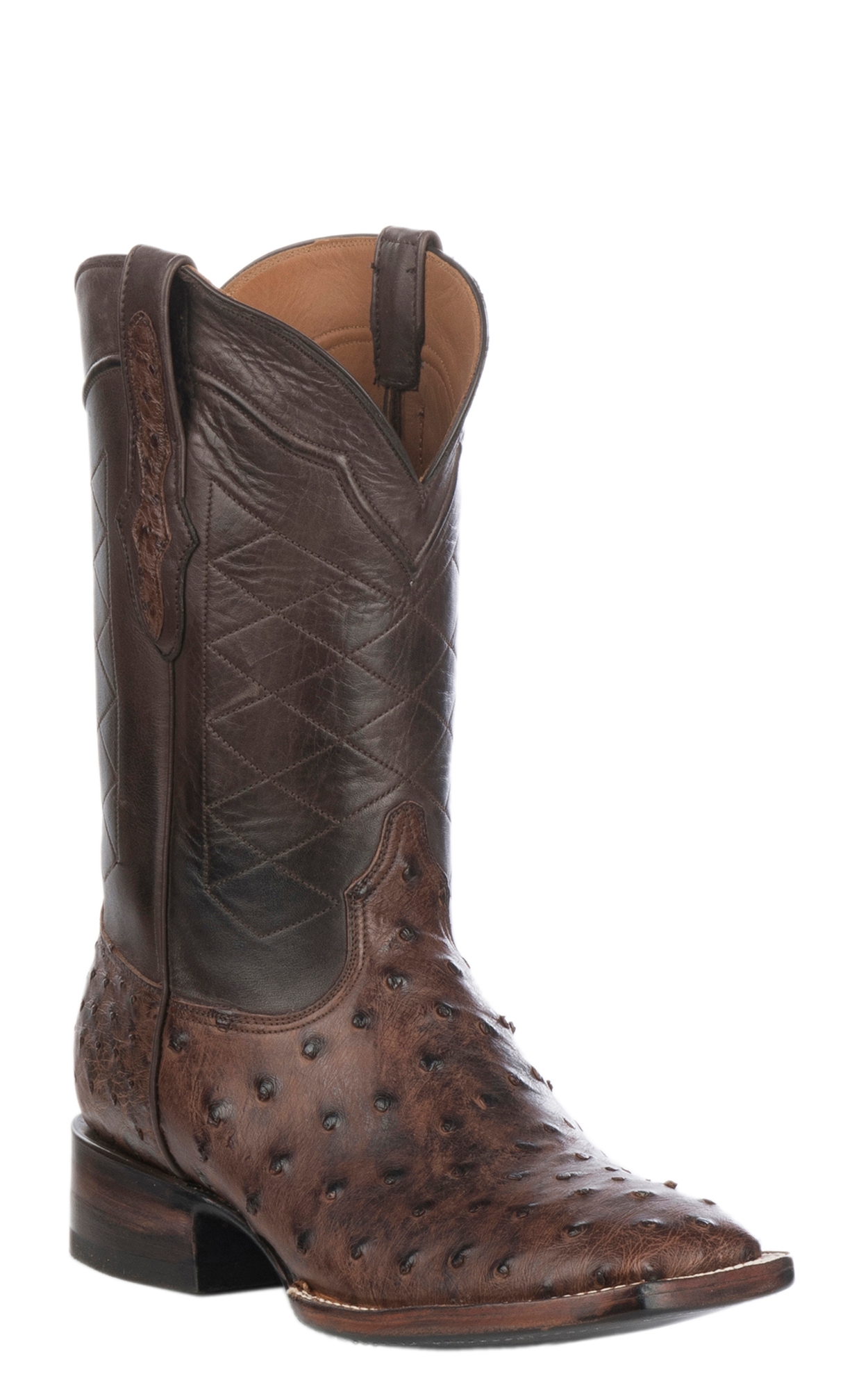 Black Jack Men's Burnished Brown Full Quill Ostrich Wide Square Toe Exotic Cowboy Boots - Image 1