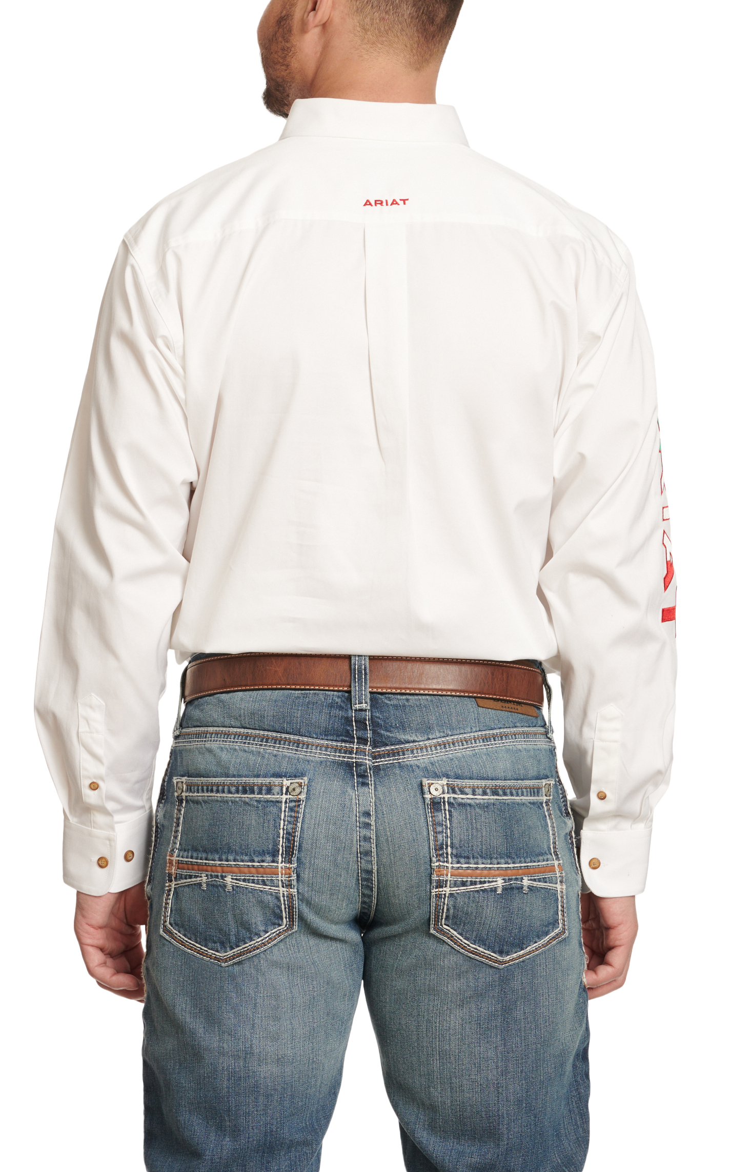 Ariat Men's Team White & Mexican Flag Sleeve Logo Western Shirt - Image 1
