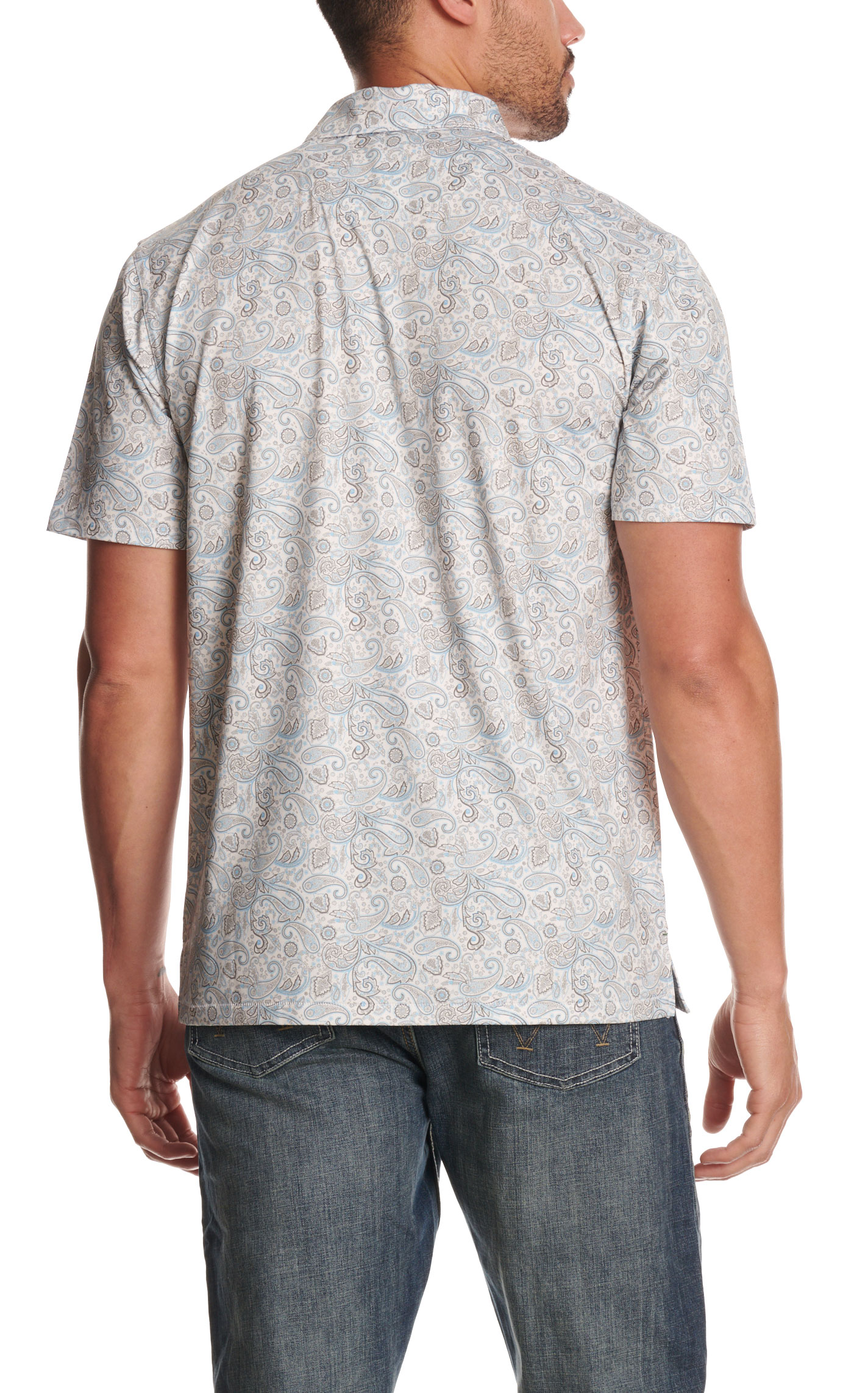Rafter C Men's White Paisley Print Performance Polo Shirt - Image 1