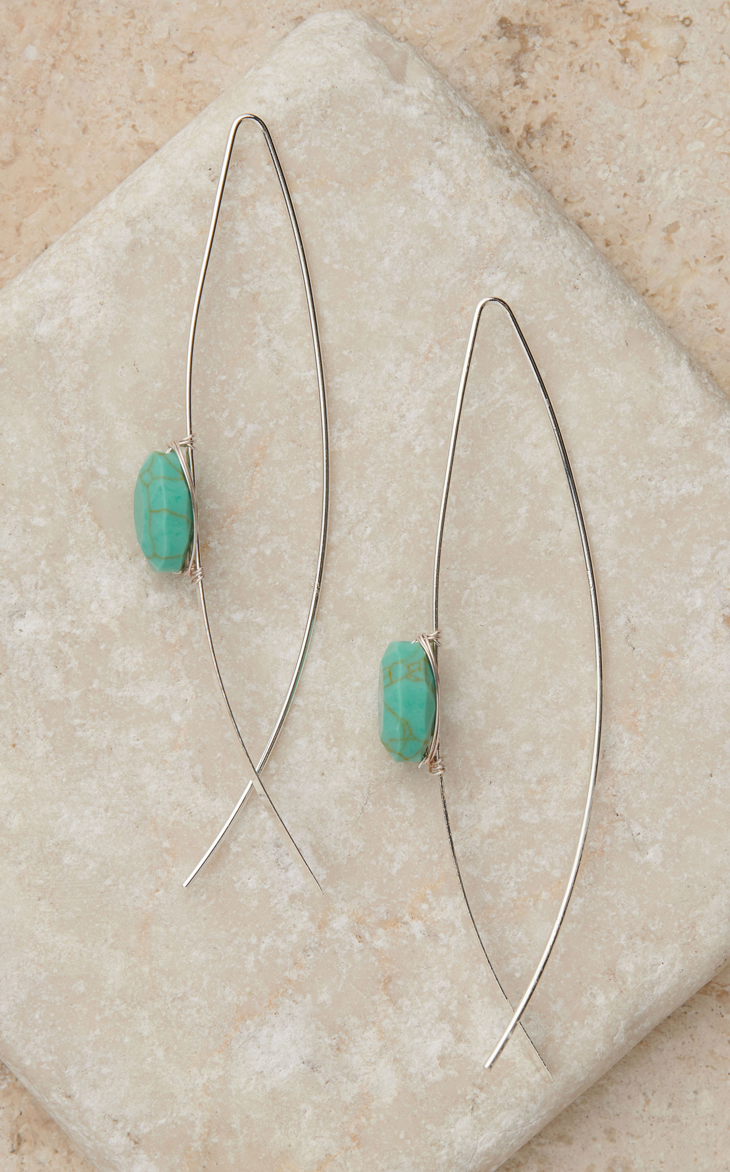 Blazin Roxx Silver Oval Hoops with Turquoise Stones Earrings - Image 1