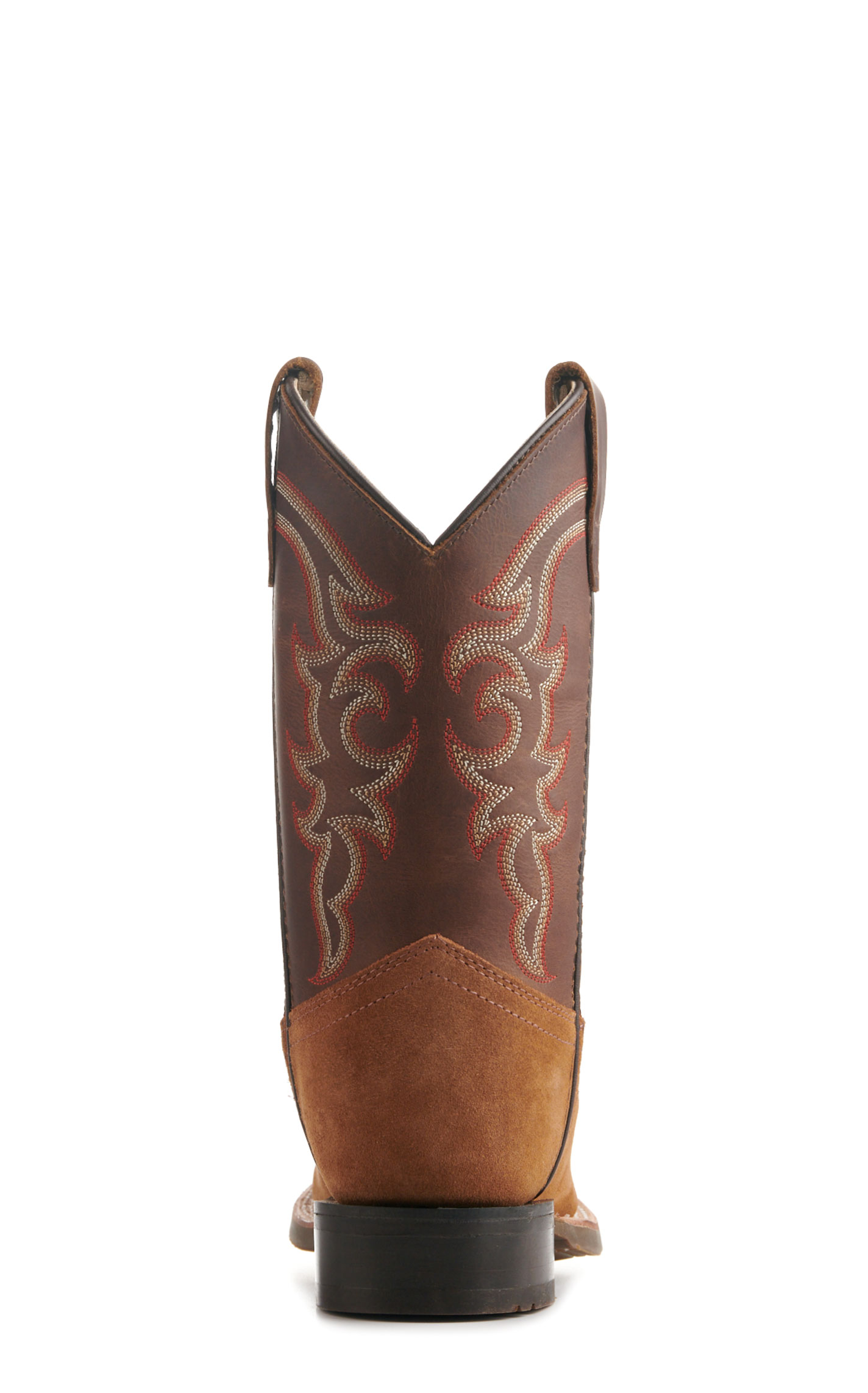 Old West Kids Light Brown and Dark Brown Wide Square Toe Cowboy Boots - Image 1