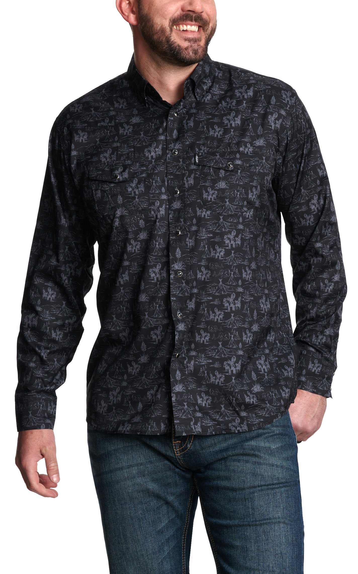 Hooey Men's Black & Gray Western Print Long Sleeve Shirt - Image 2