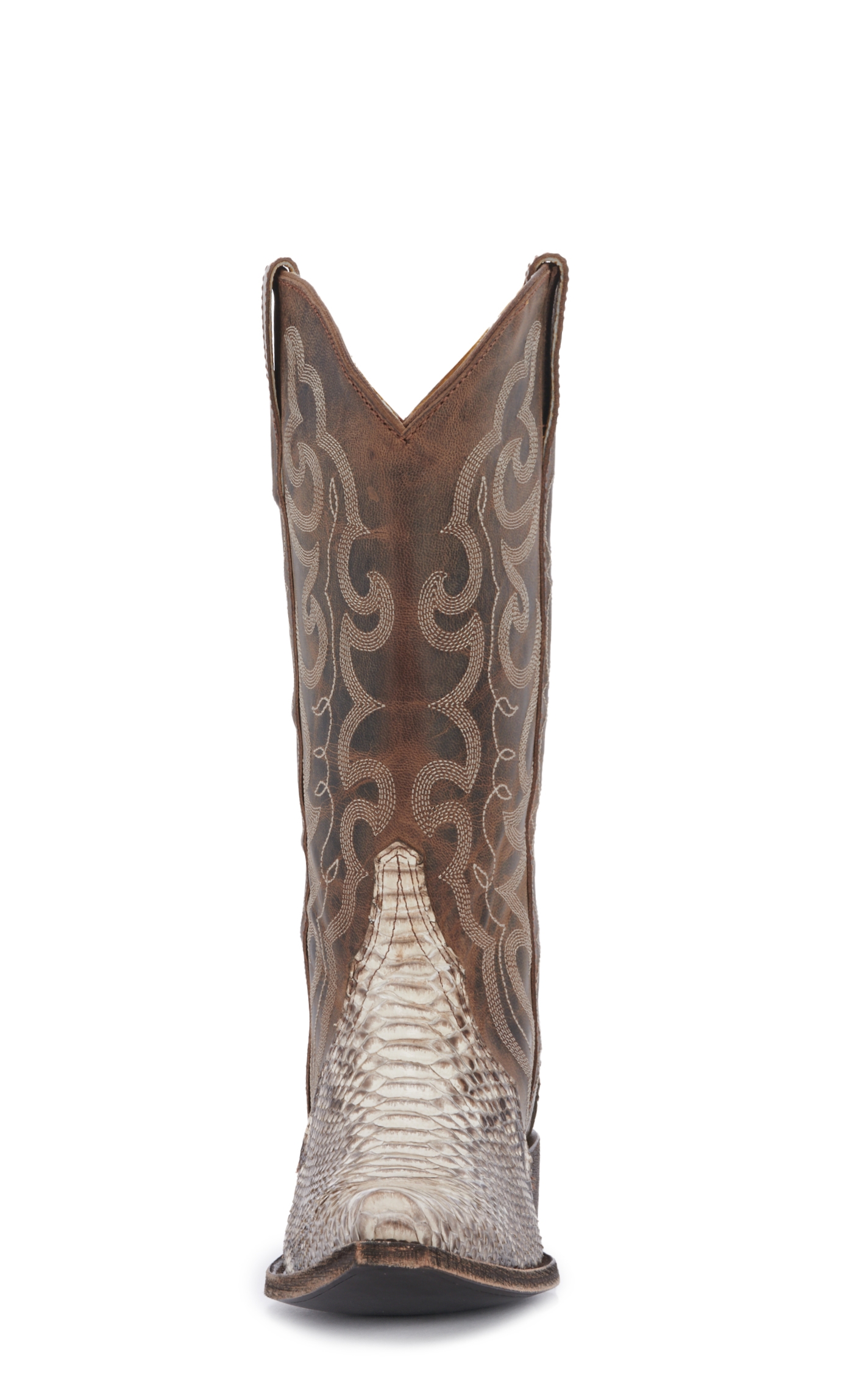 Cavender’s Women’s Natural Python and Bone Mad Dog Leather Exotic Snip Toe Cowboy Boots - Image 1