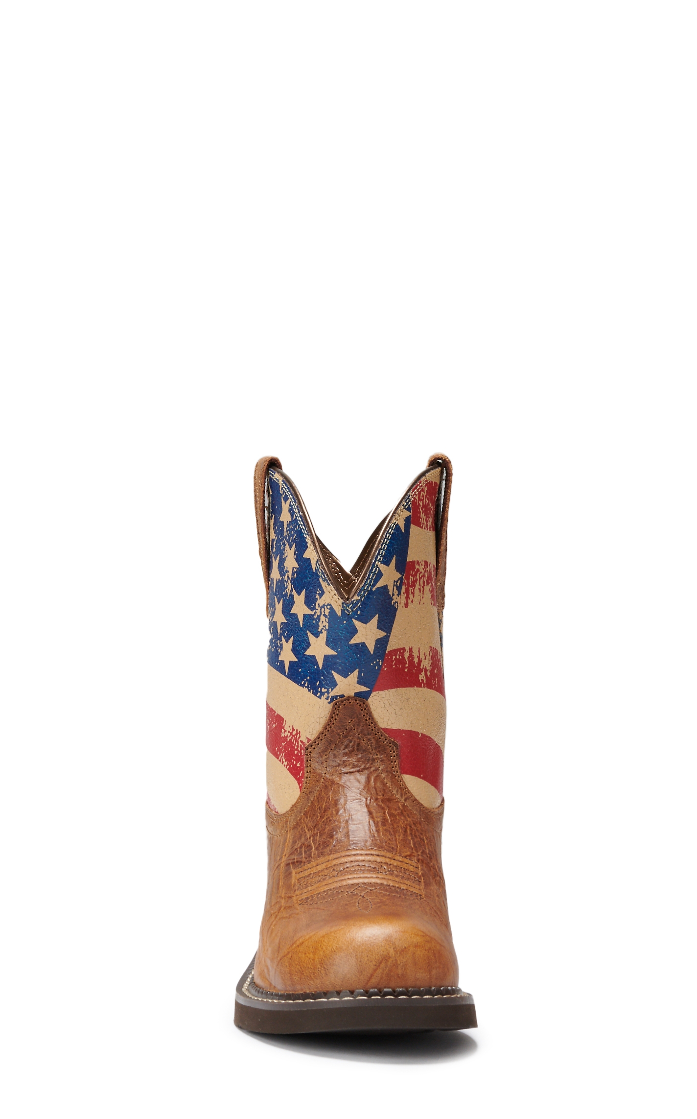 Ariat Women's Fatbaby Heritage Patriot Crackled Tumeric Brown with Splattered Flag Print Round Toe Cowboy Boots - Image 1