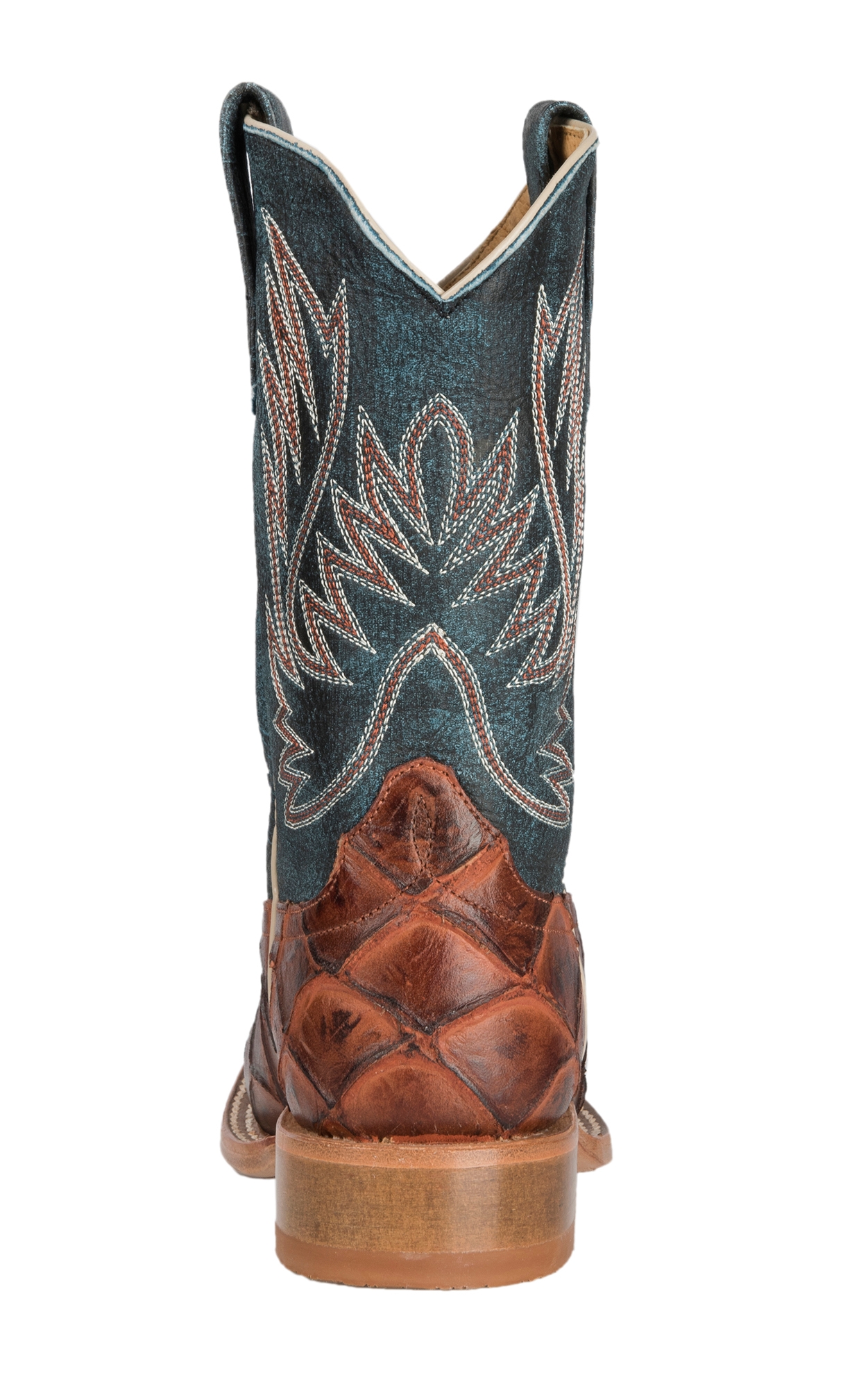 Anderson Bean Youth Horse Power Cognac Fish Print and Green Wide Square Toe Cowboy Boot - Image 1