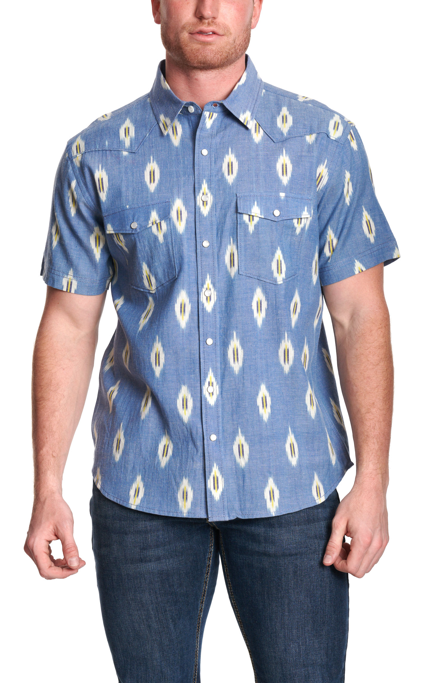 Panhandle Men's Aztec Clouded Blue Sky Western Shirt - Image 1