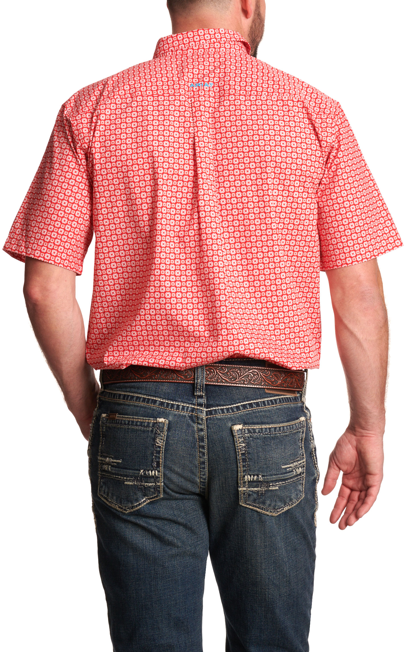 Ariat Men's Red & White Floral Geo Print Western Shirt - Image 1