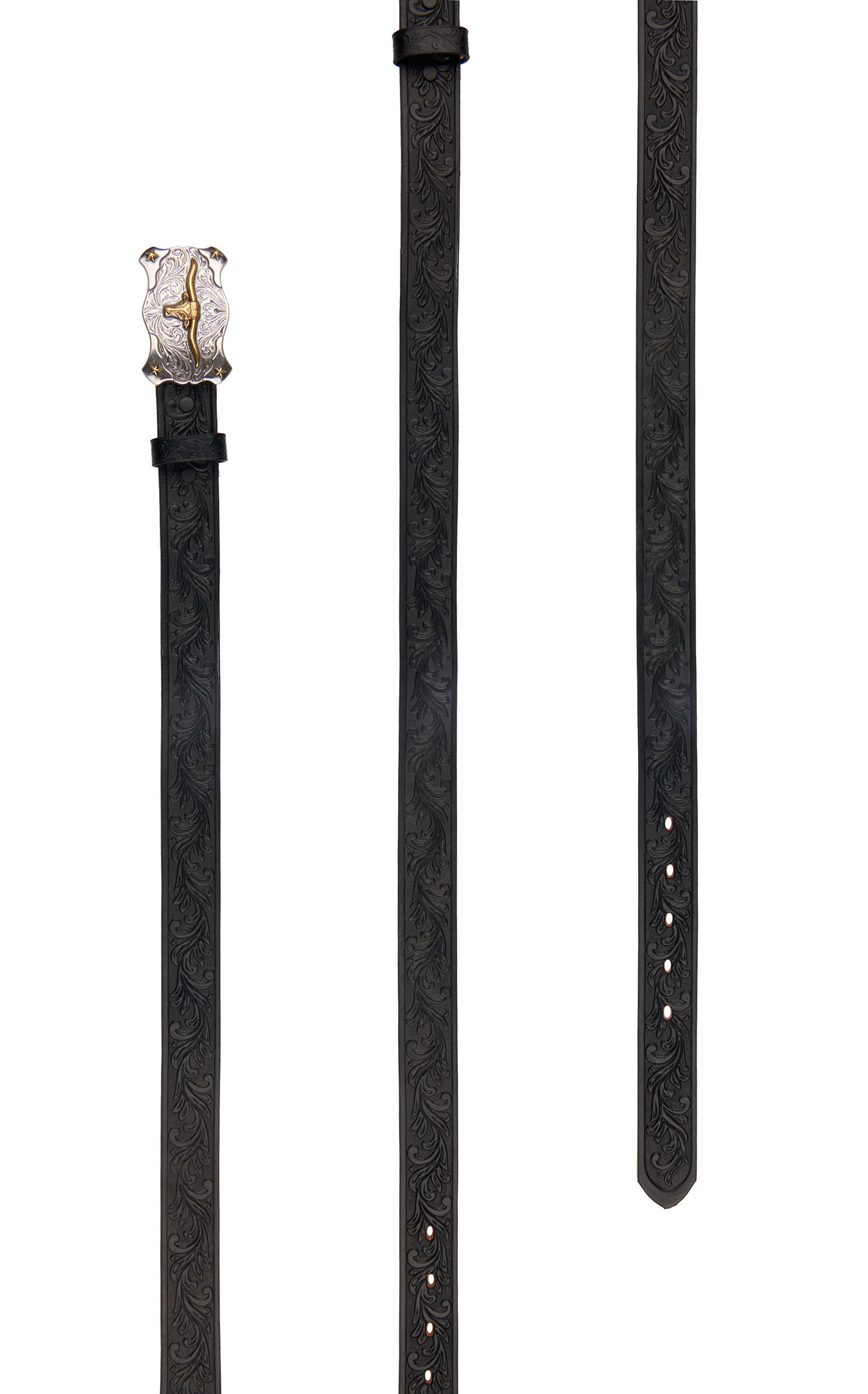 Tony Lama Kids' Black with Texas Longhorn Buckle Tooled Belt - Image 1
