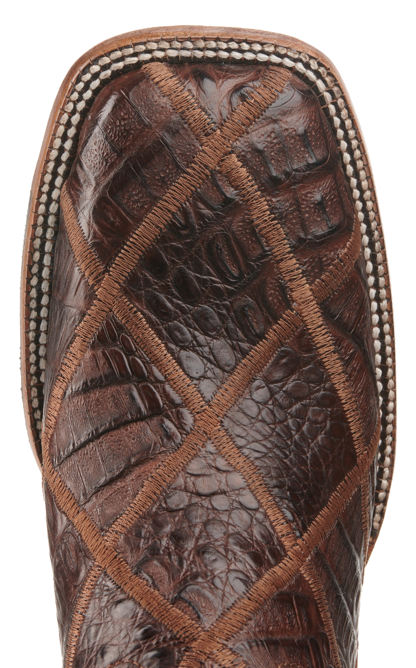 Cavender's Men's Rust and Cigar Caiman Patchwork Wide Square Toe Exotic Cowboy Boots - Image 1