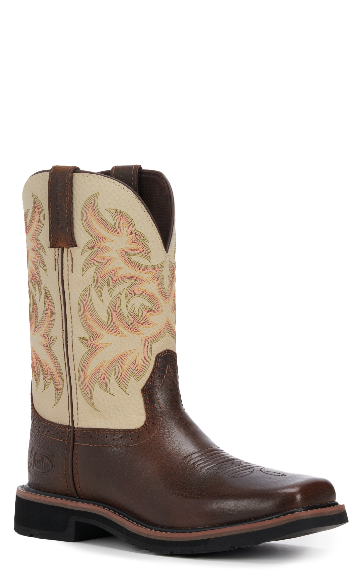 Justin Men's Stampede Driller Copper Brown and Ivory Square Toe Work Boot - Image 1