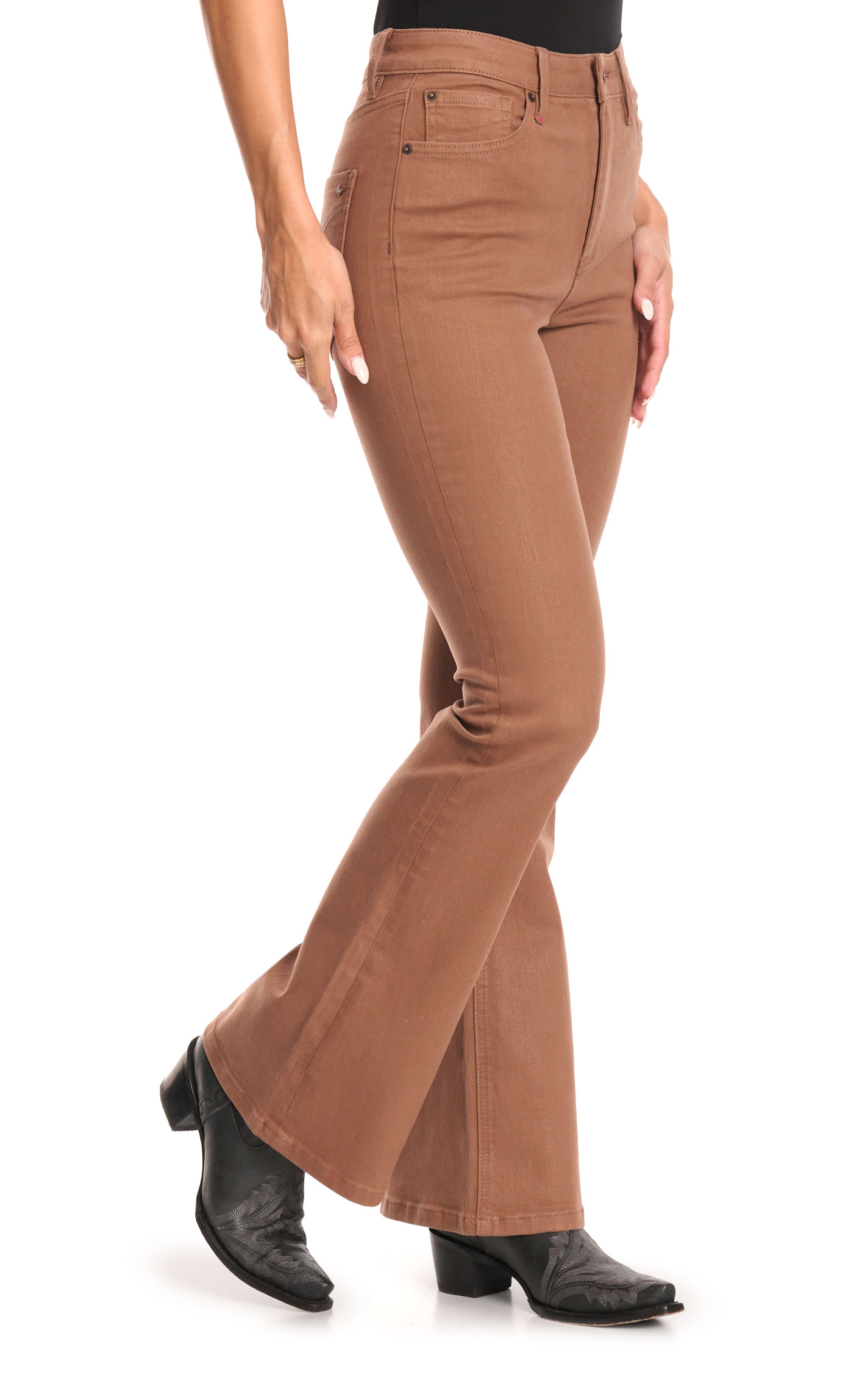Mica Women's Milk Chocolate High-Rise Flare Leg Coated Jeans - Image 1
