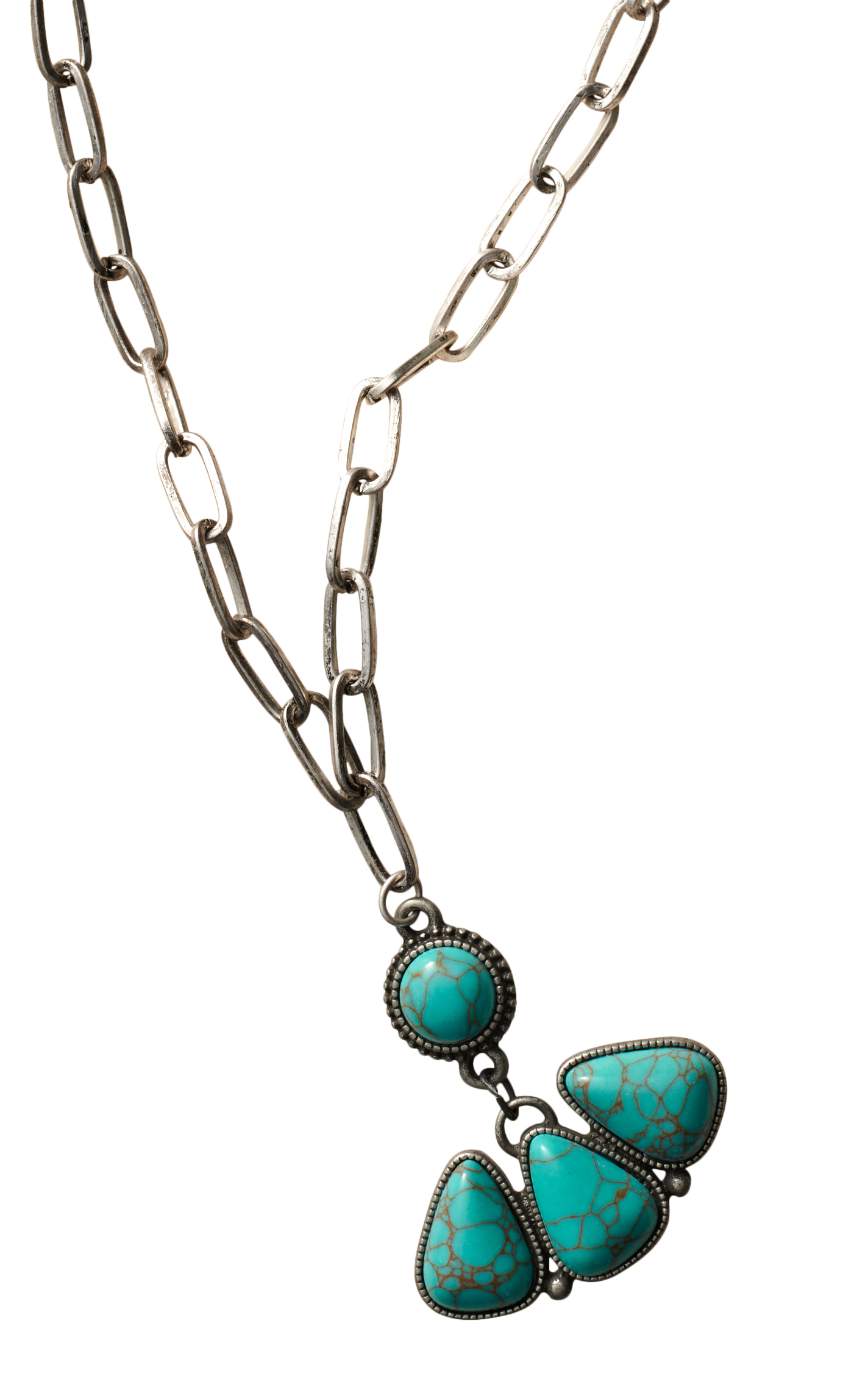 Rockin C Silver Paperclip Chain 4 White Stone Pendant Necklace - Image 1
