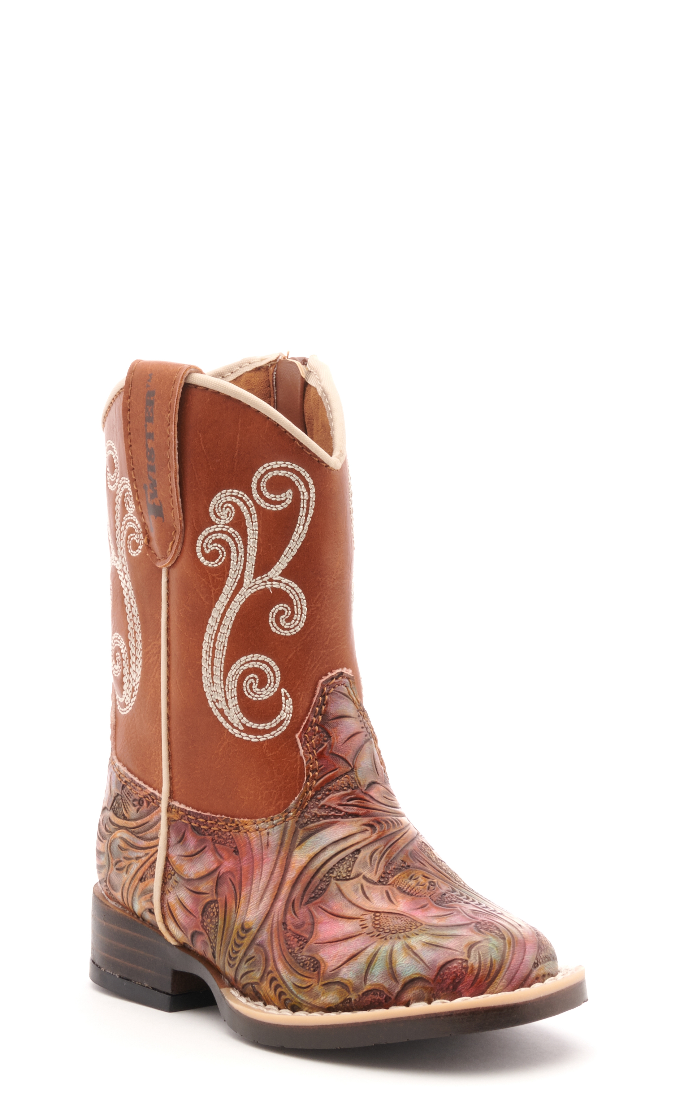 Twister Toddler Multi Color Embossed and Rust Square Toe Cowboy Boots - Image 1